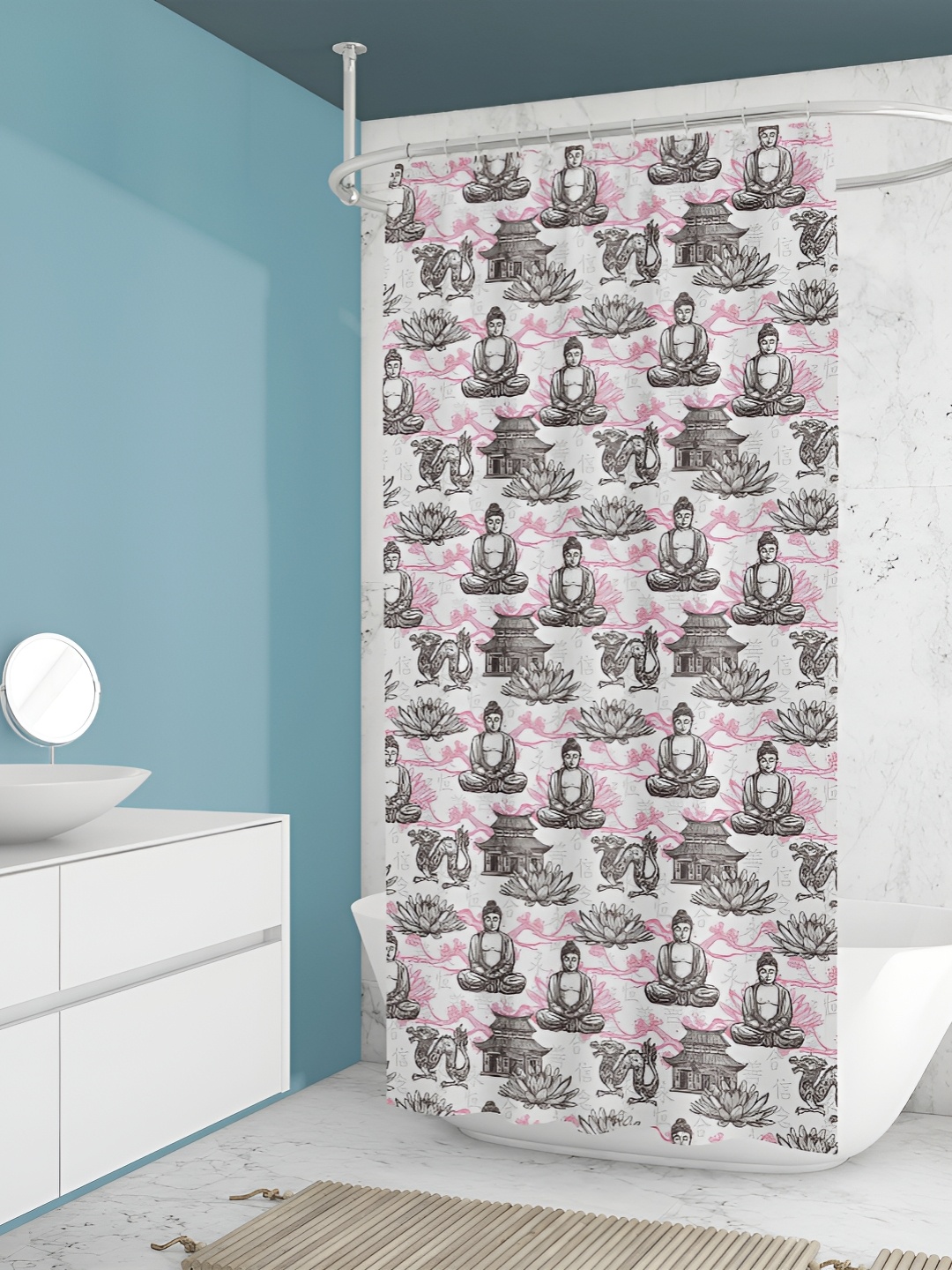 

ArtzFolio Grey & Pink Printed Waterproof Shower Curtains