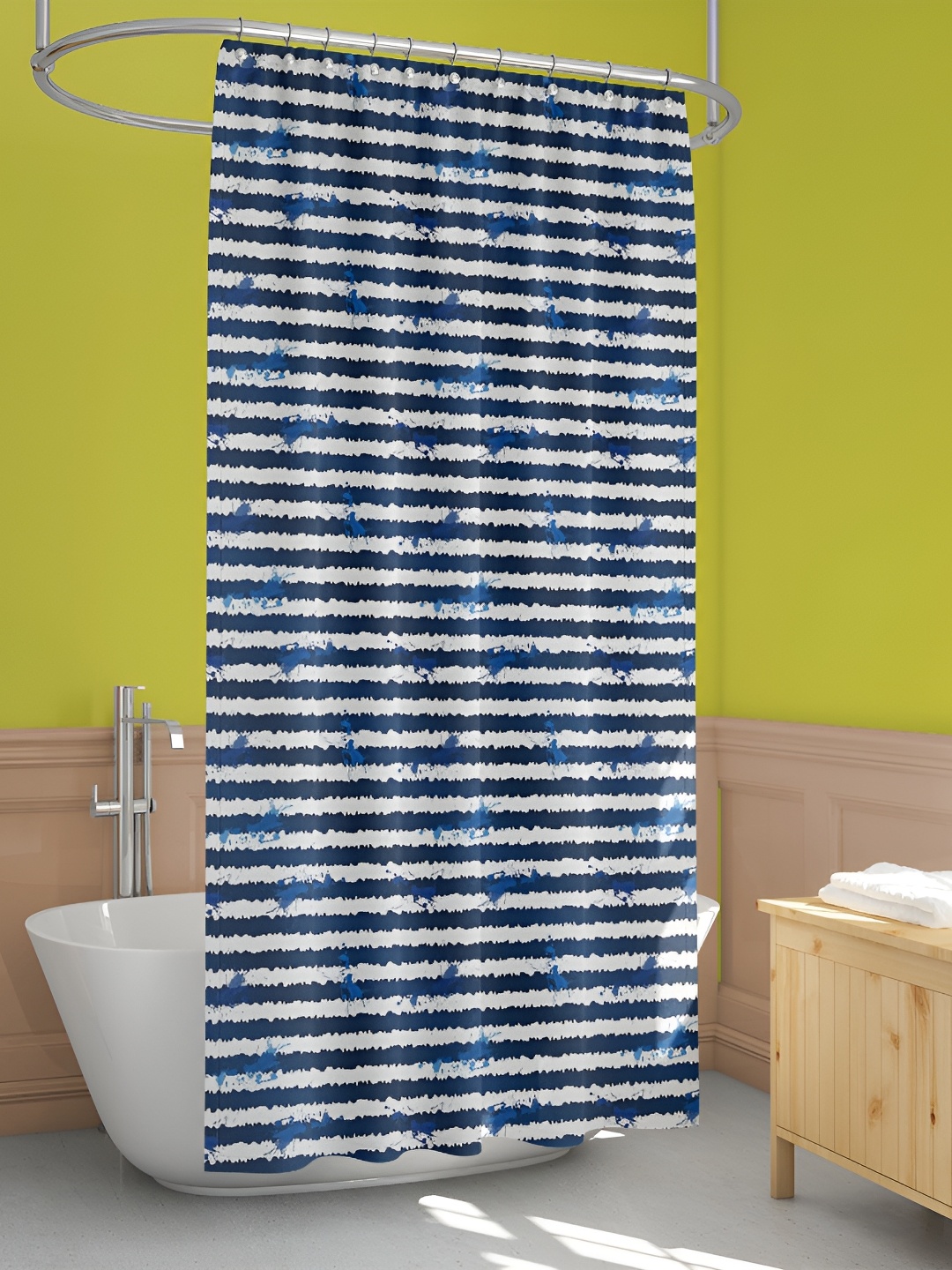 

ArtzFolio White & Navy-Blue Printed Waterproof Shower Curtain