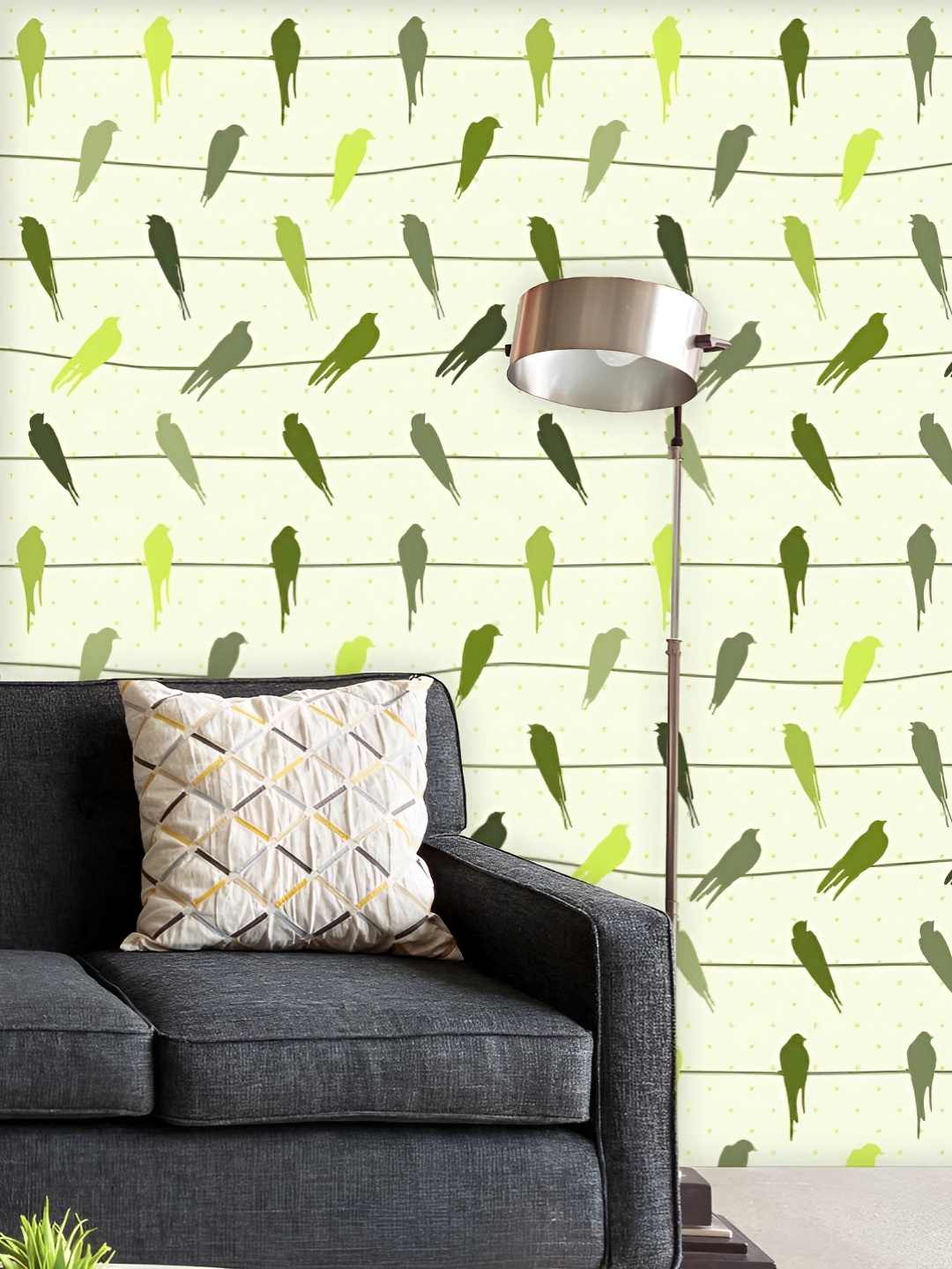 

ArtzFolio Printed UV-Resistant Anti-Bacterial Colorful Birds On WiresPeel & Stick Wallpaper, Multi