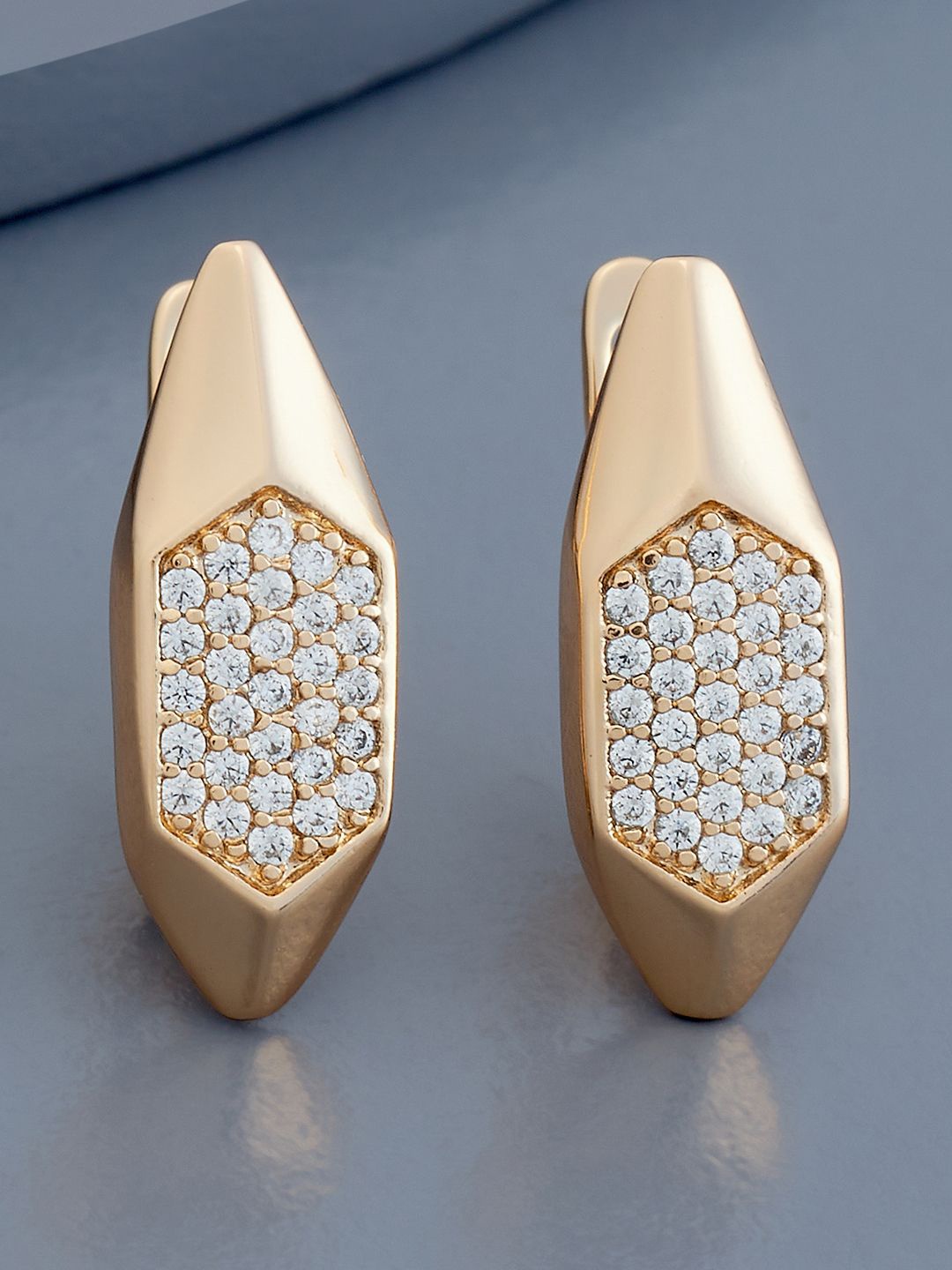 

Kushal's Fashion Jewellery Gold-Plated Zircon Studded Geometric Hoop Earrings