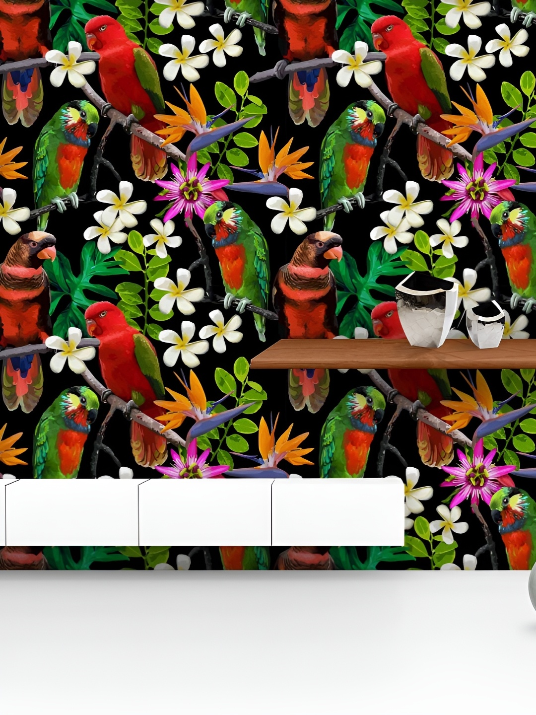 

ArtzFolio Printed UV-Resistant Anti-Bacterial Exotic Birds Beautiful Flowers Peel & Stick Wallpaper, Multi