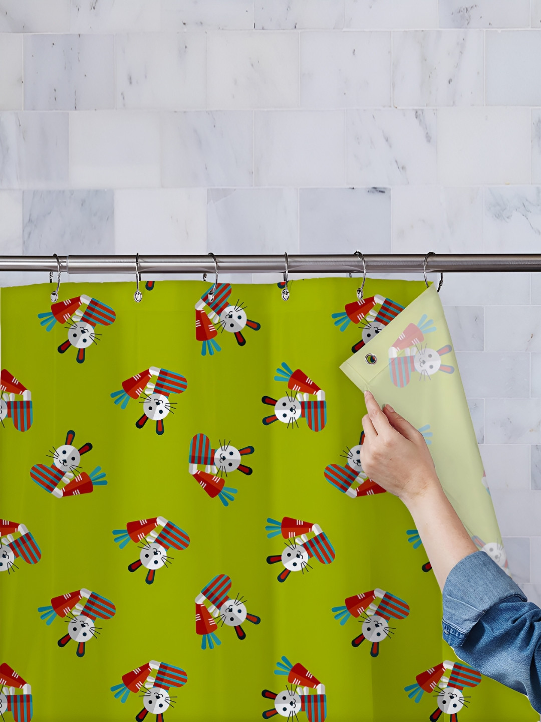 

ArtzFolio Green & White Printed Water Proof Shower Curtain