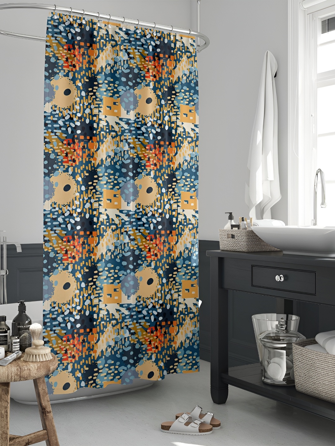 

ArtzFolio Blue & Beige Printed Waterproof Shower Curtain