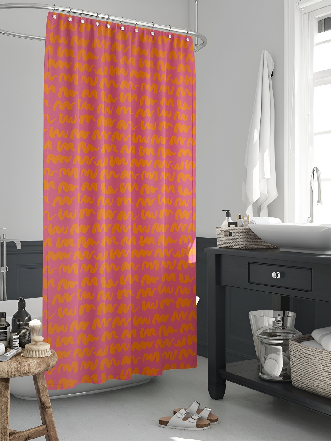 

ArtzFolio Pink & Orange Printed Waterproof Shower Curtain