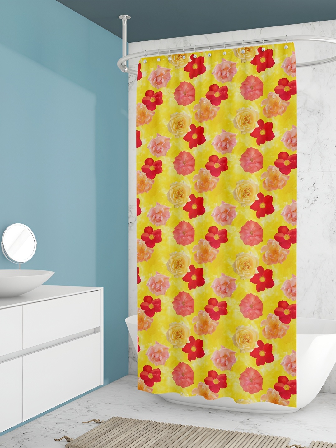 

ArtzFolio Yellow & Red Floral Printed Waterproof Shower Curtain