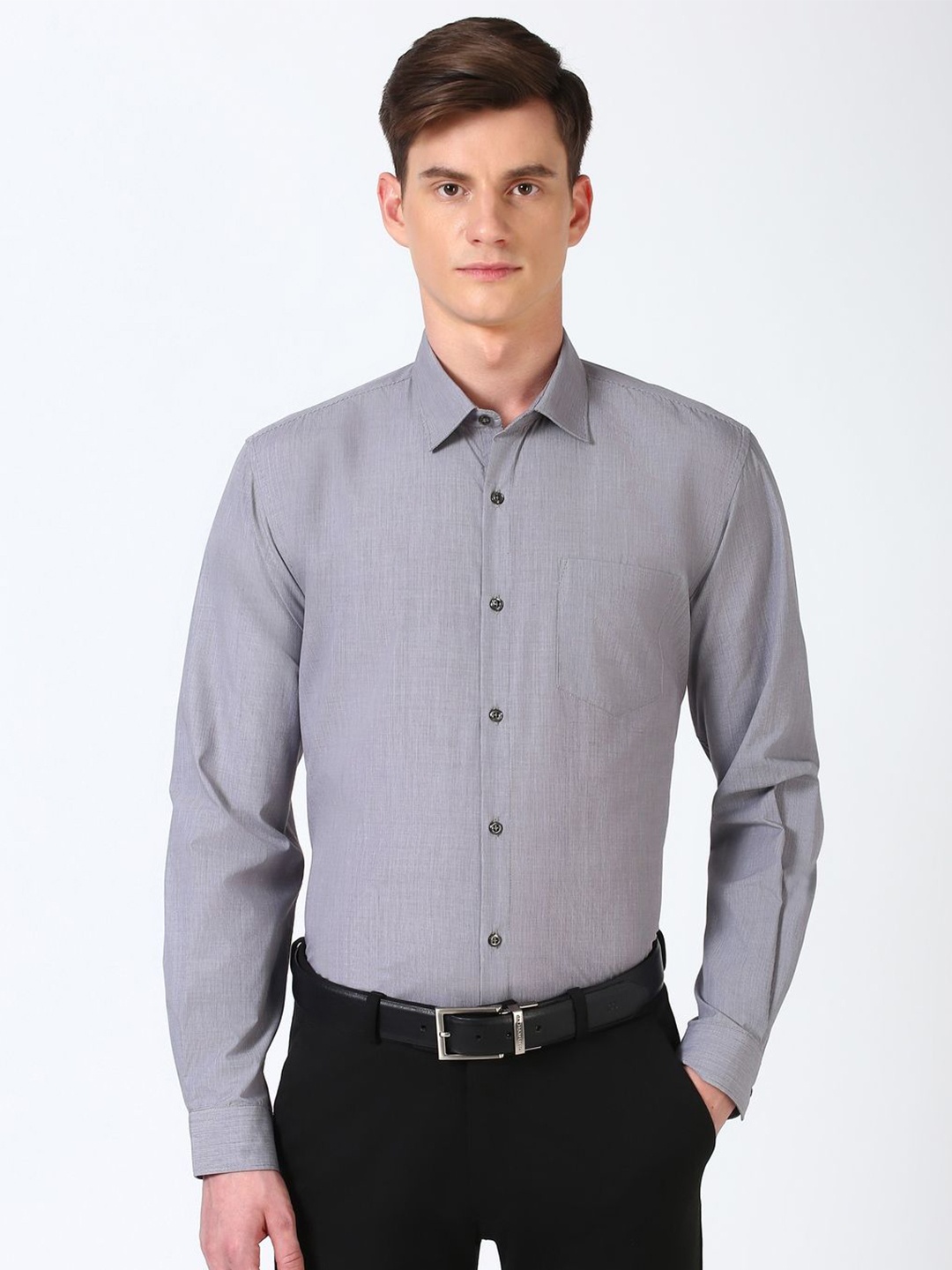 

Peter England Men Spread Collar Solid Casual Shirt, Grey