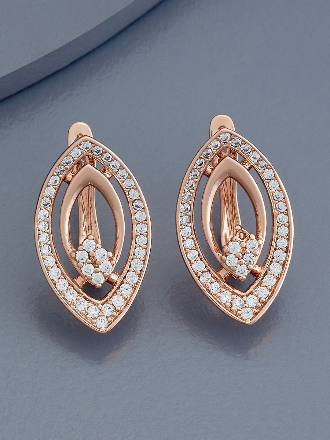 

Kushal's Fashion Jewellery Rose Gold-Plated Zircon Stone Studded Oval Hoop Earrings
