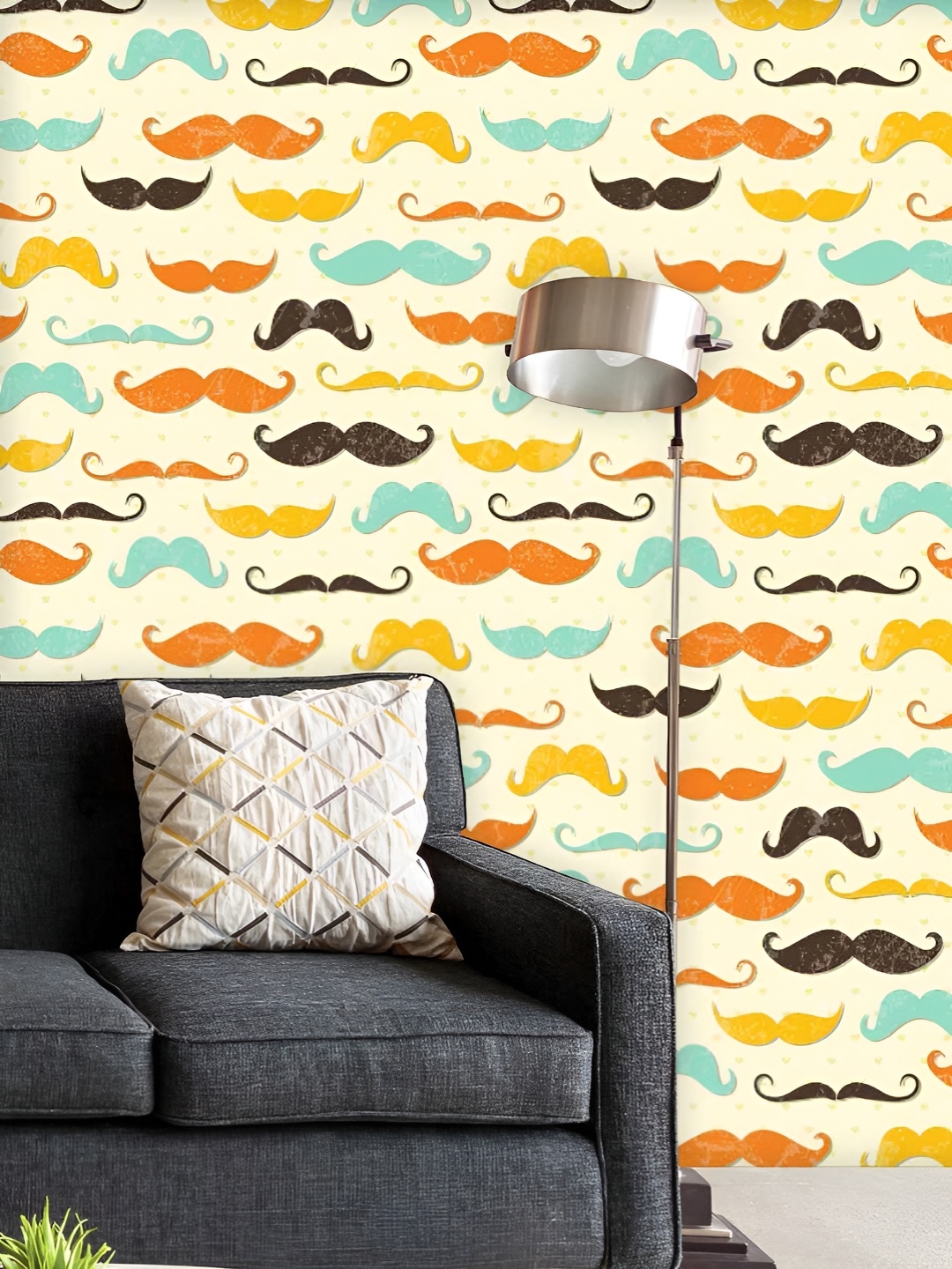 

ArtzFolio Printed UV-Resistant Anti-Bacterial Vintage Mustache Peel & Stick Wallpaper, Multi