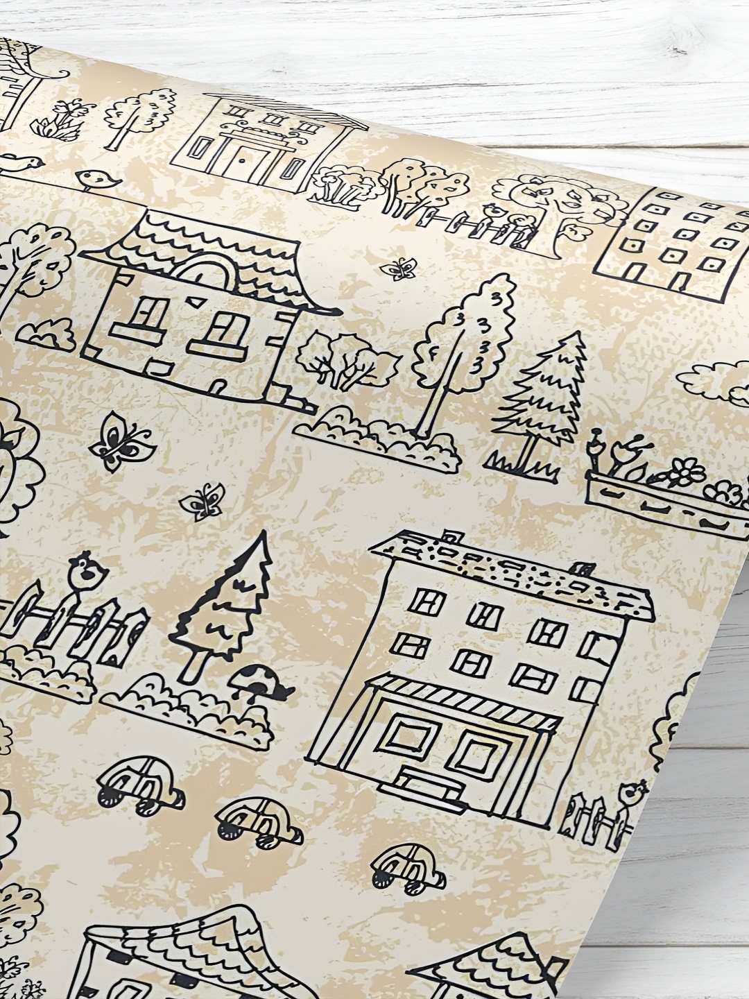 

ArtzFolio Printed UV-Resistant Anti-Bacterial City Doodle Grunge Peel & Stick Wallpaper, Multi