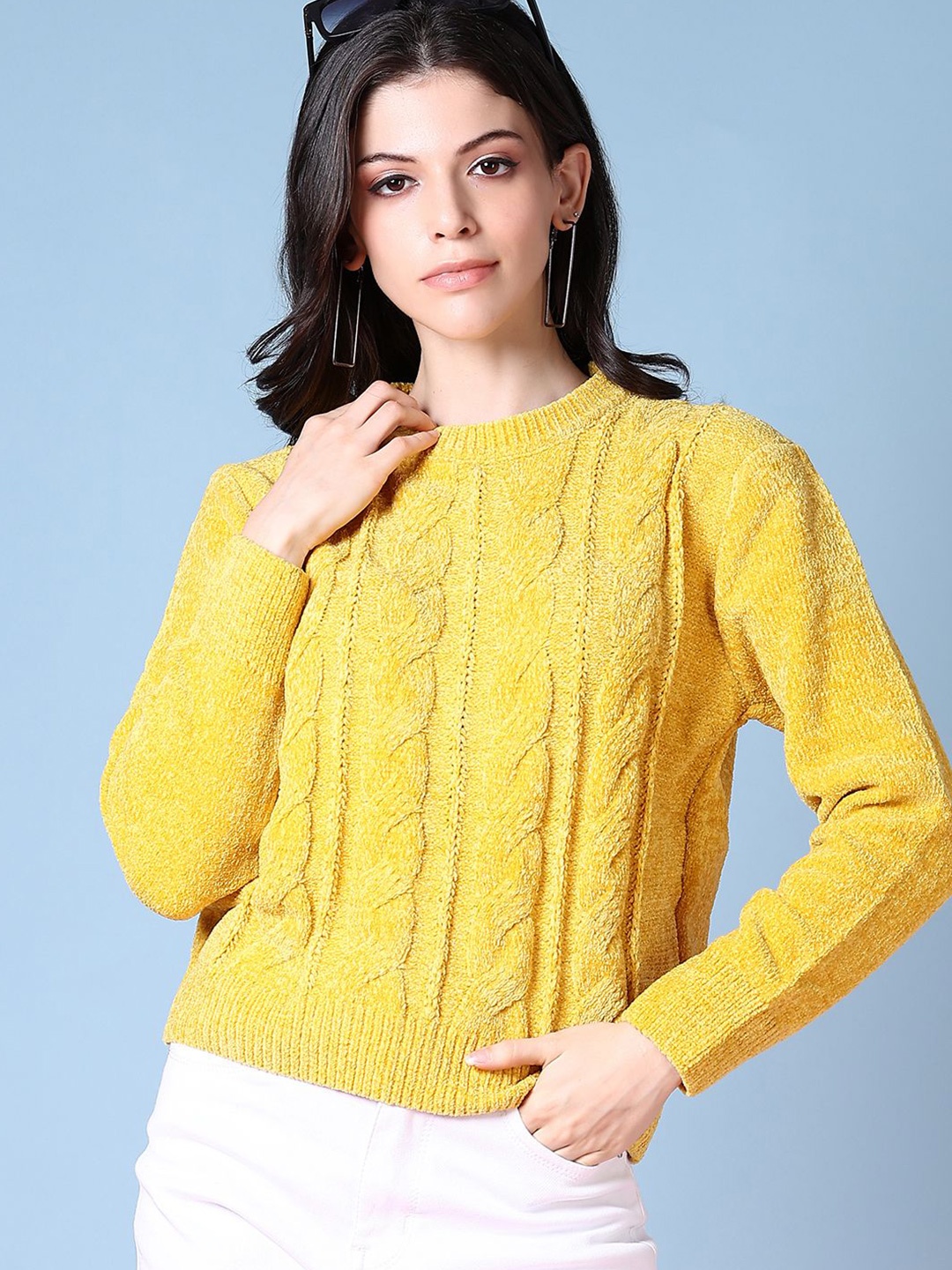 

V-Mart Women Cotton Cable Knit Pullover, Mustard