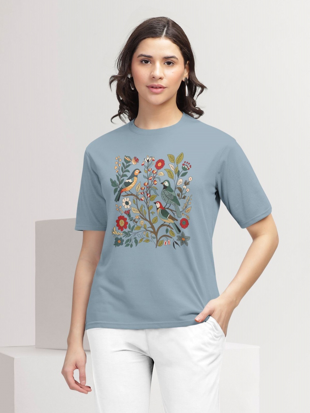 

HELLCAT Women Printed T-shirt, Grey