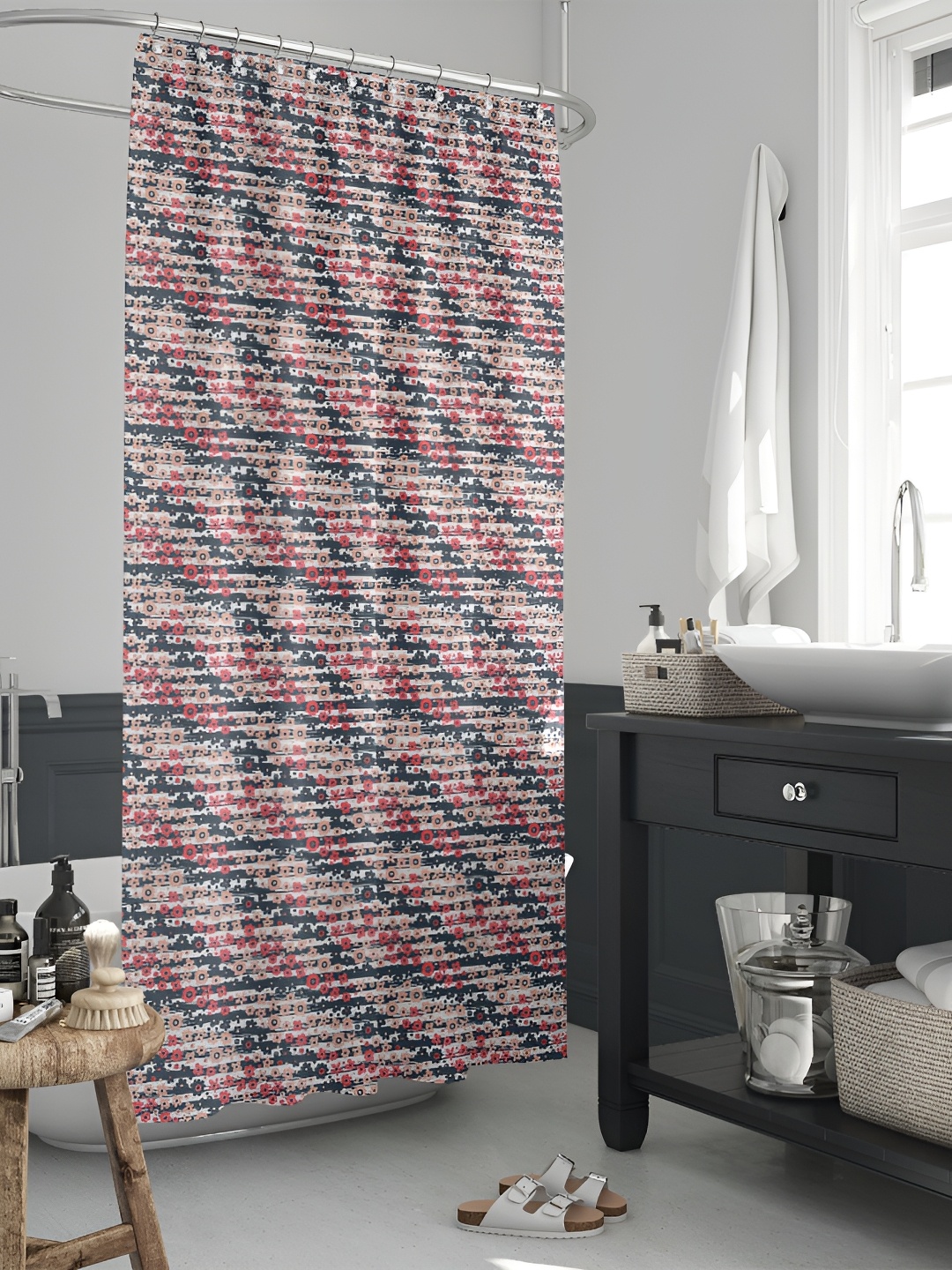 

ArtzFolio White & Pink Floral Printed Waterproof Shower Curtain
