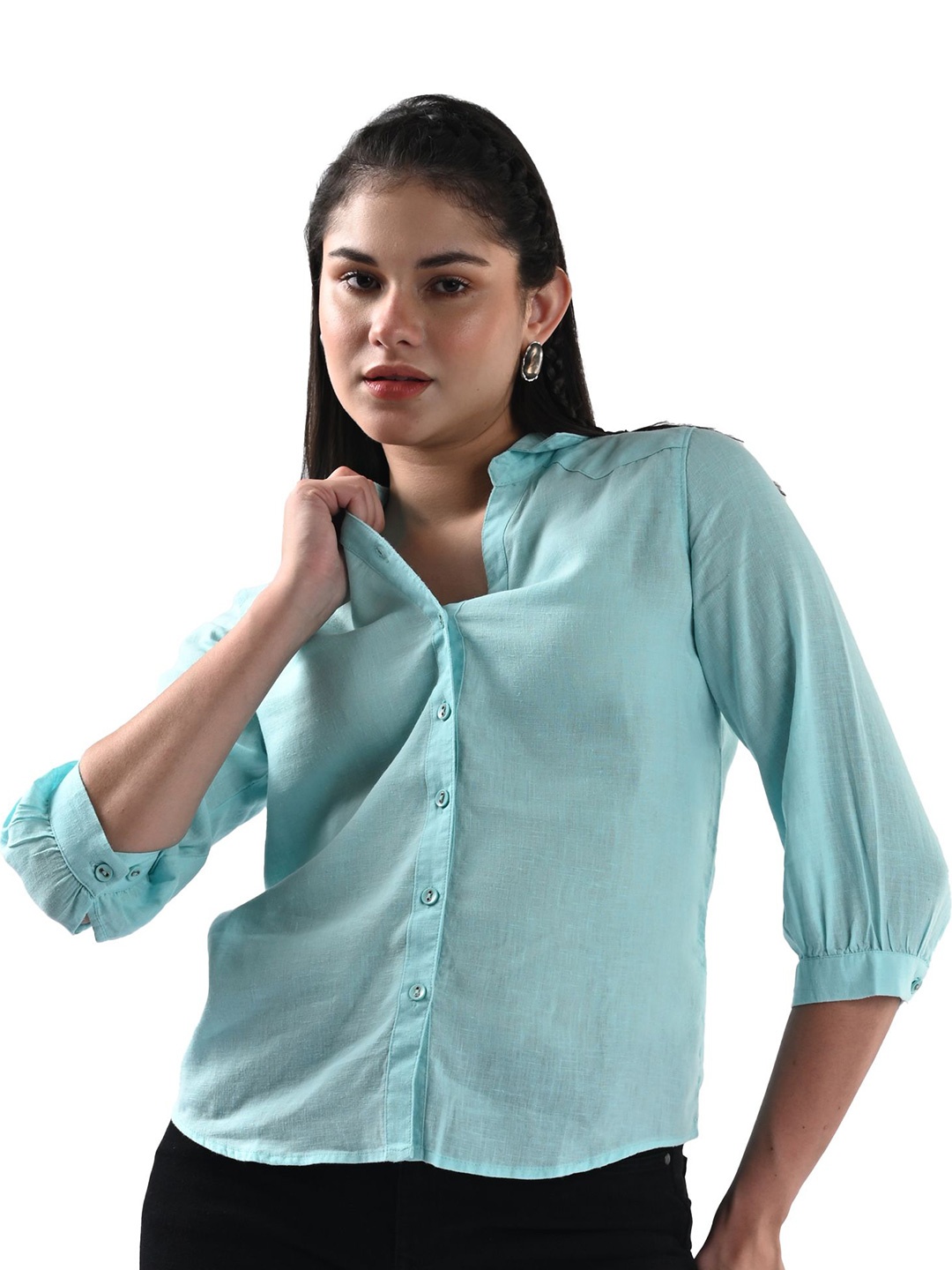 

Kraus Jeans Women Slim Fit Opaque Casual Shirt, Blue
