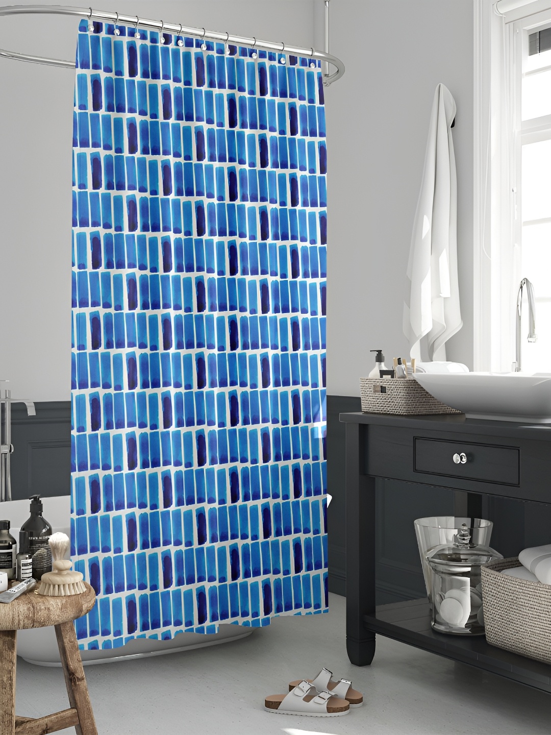 

ArtzFolio Blue & White Geometric Printed Waterproof Shower Curtain