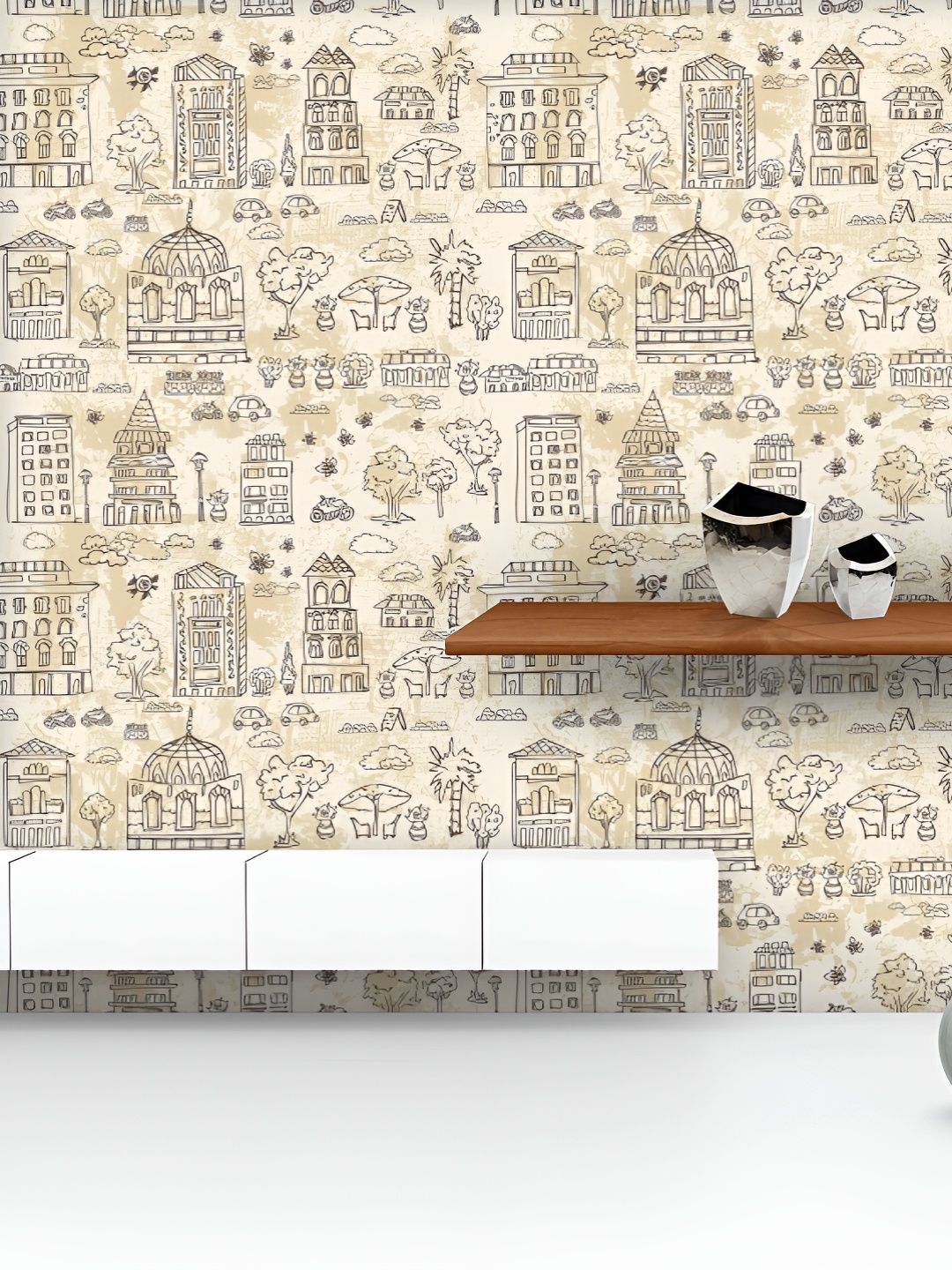 

ArtzFolio Printed UV-Resistant Anti-Bacterial City Doodle Grunge Peel & Stick Wallpaper, Multi