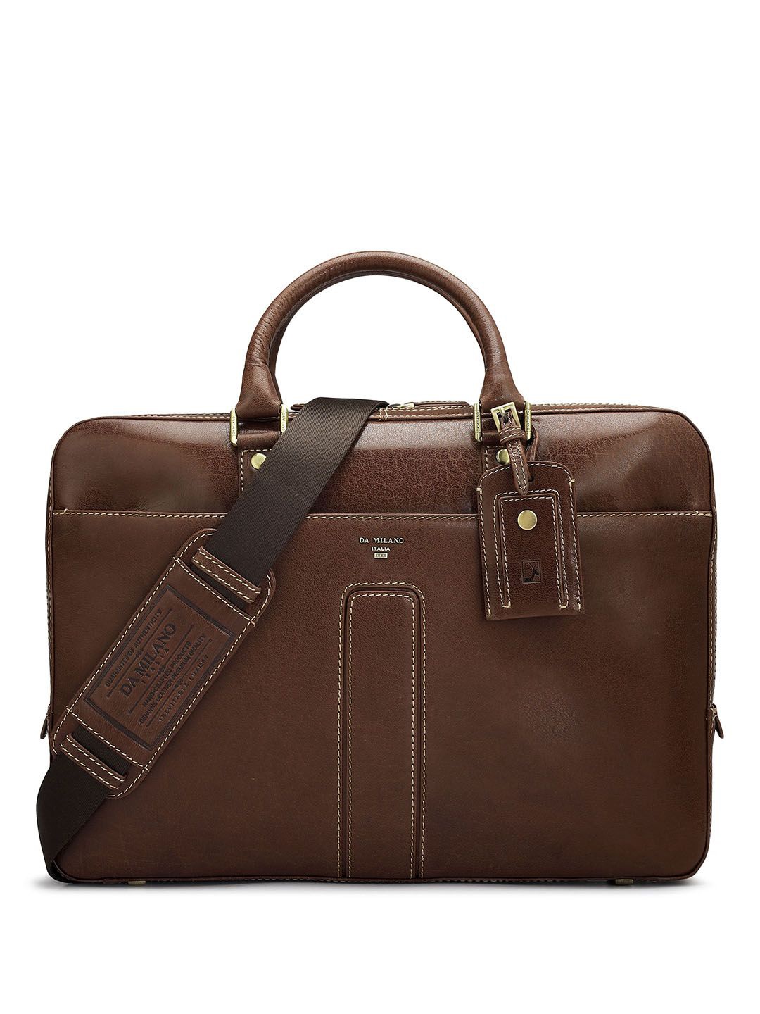 

Da Milano Unisex Textured Leather Laptop Bag, Brown