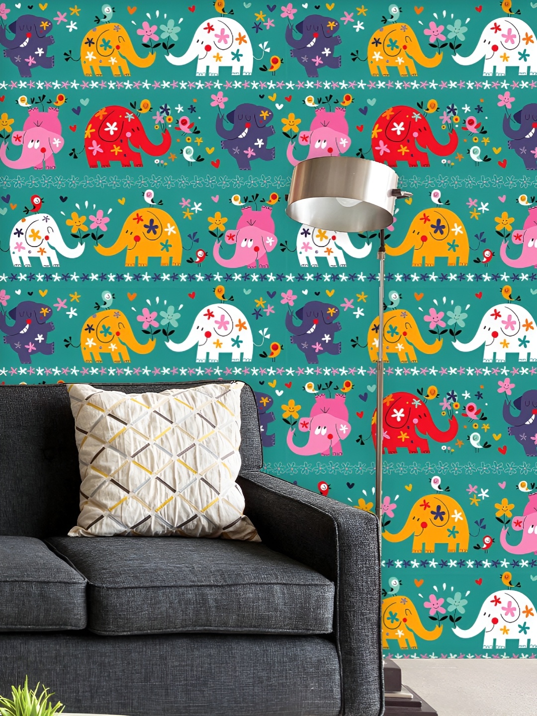 

ArtzFolio Printed UV-Resistant Anti-Bacterial Cute Elephants Peel & Stick Wallpaper, Multi