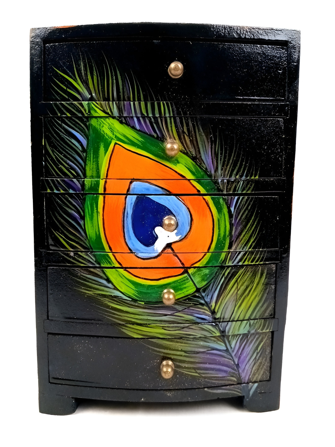 

apka mart Orange Colored & Green Printed 5 Drawer Wooden Jewellery Organiser
