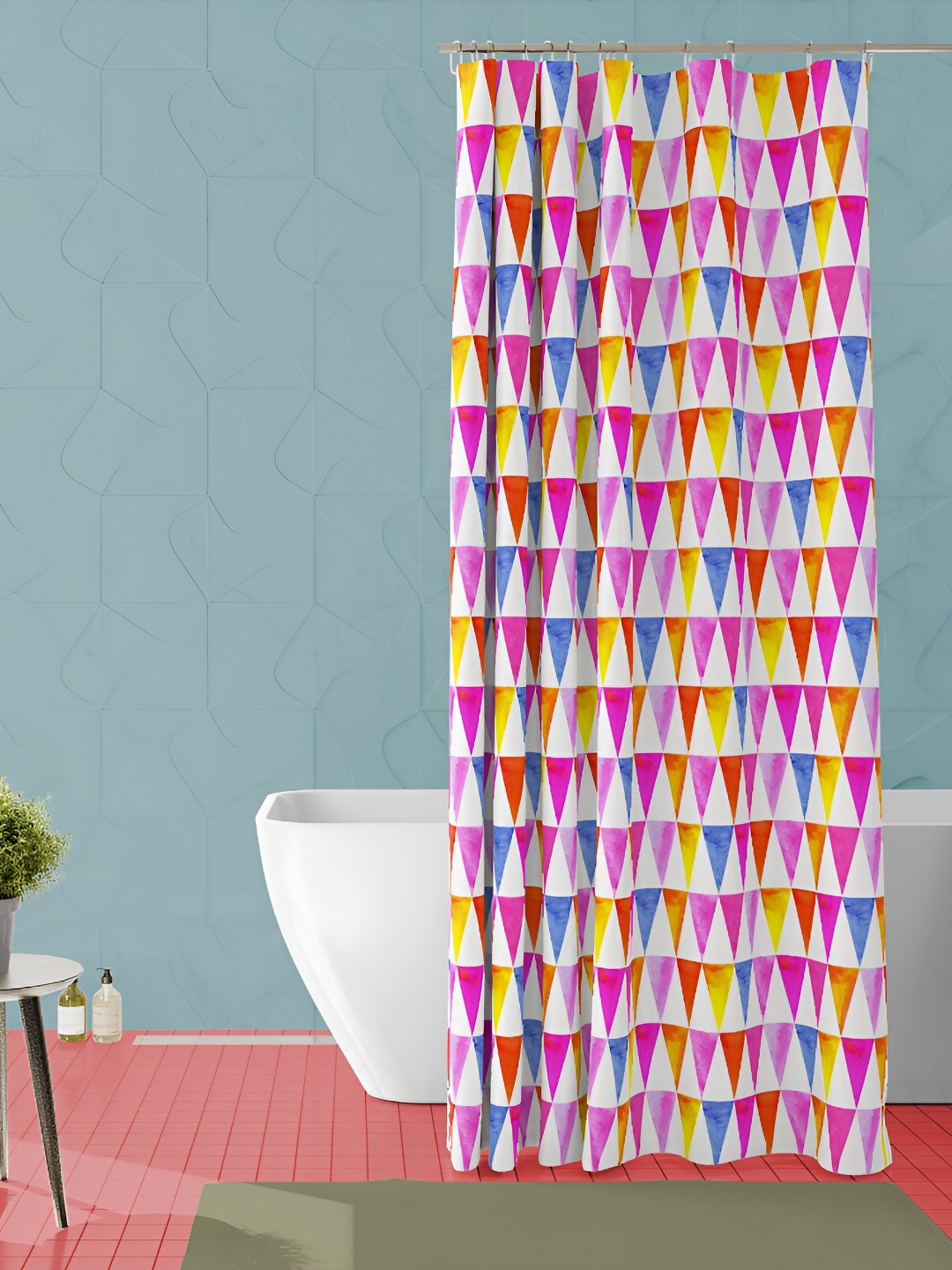 

ArtzFolio White & Pink Geometric Printed Waterproof Shower Curtain