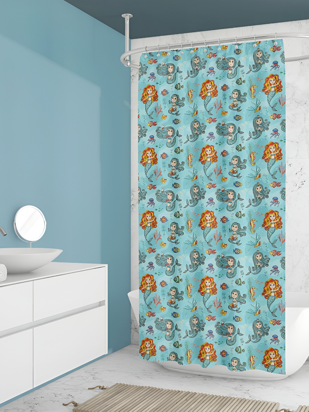 

ArtzFolio Blue & Yellow Printed Water Proof Shower Curtain