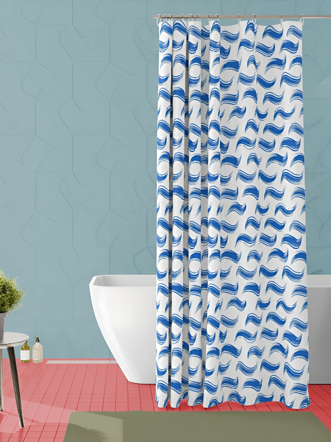 

ArtzFolio White & Blue Geometric Printed Waterproof Shower Curtain