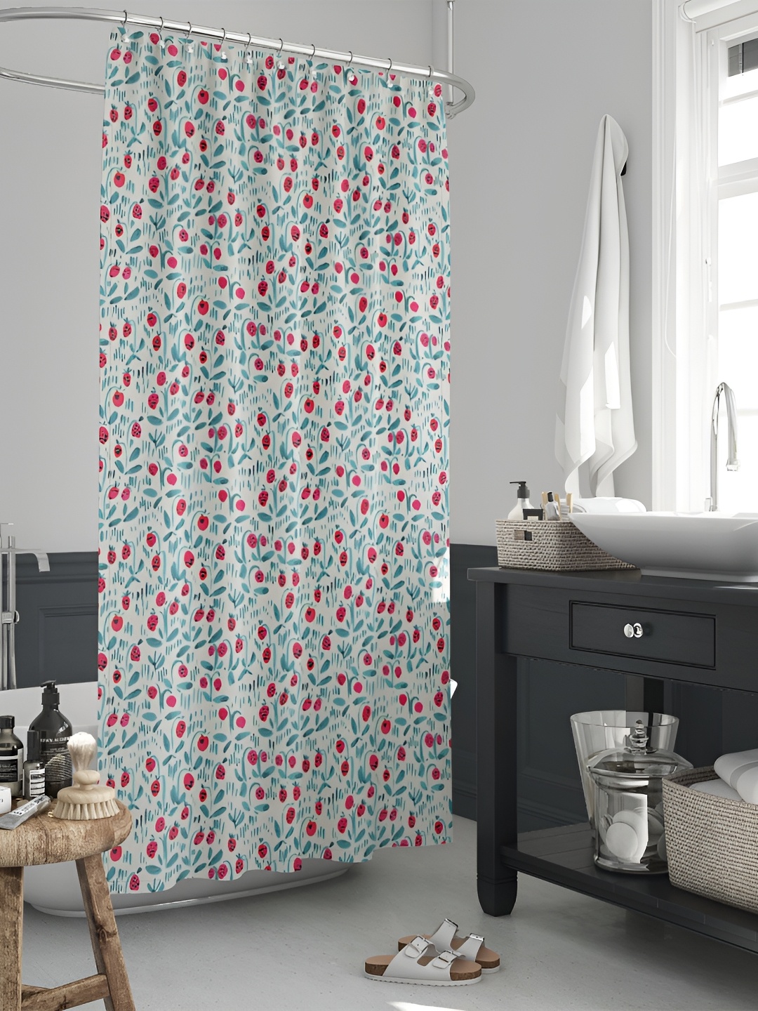 

ArtzFolio White & Blue Printed Shower Curtains