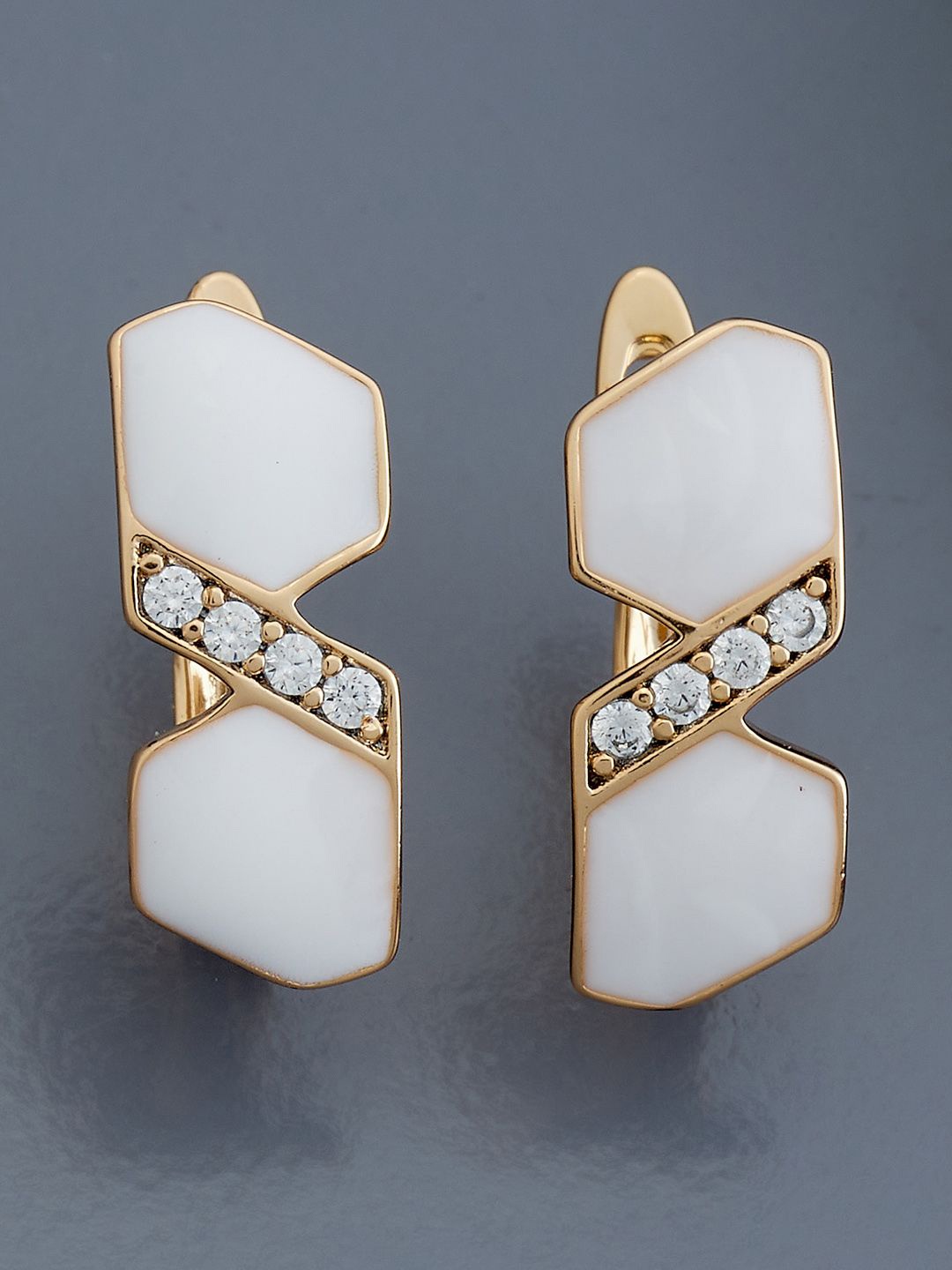 

Kushal's Fashion Jewellery Rose Gold-Plated Zircon Studded Geometric Hoop Earrings