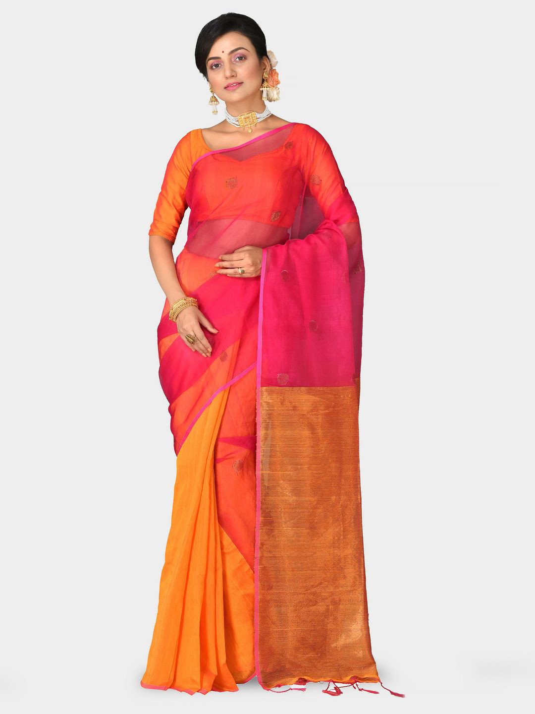 

Crochetin Woven Design Ready to Wear Saree, Pink