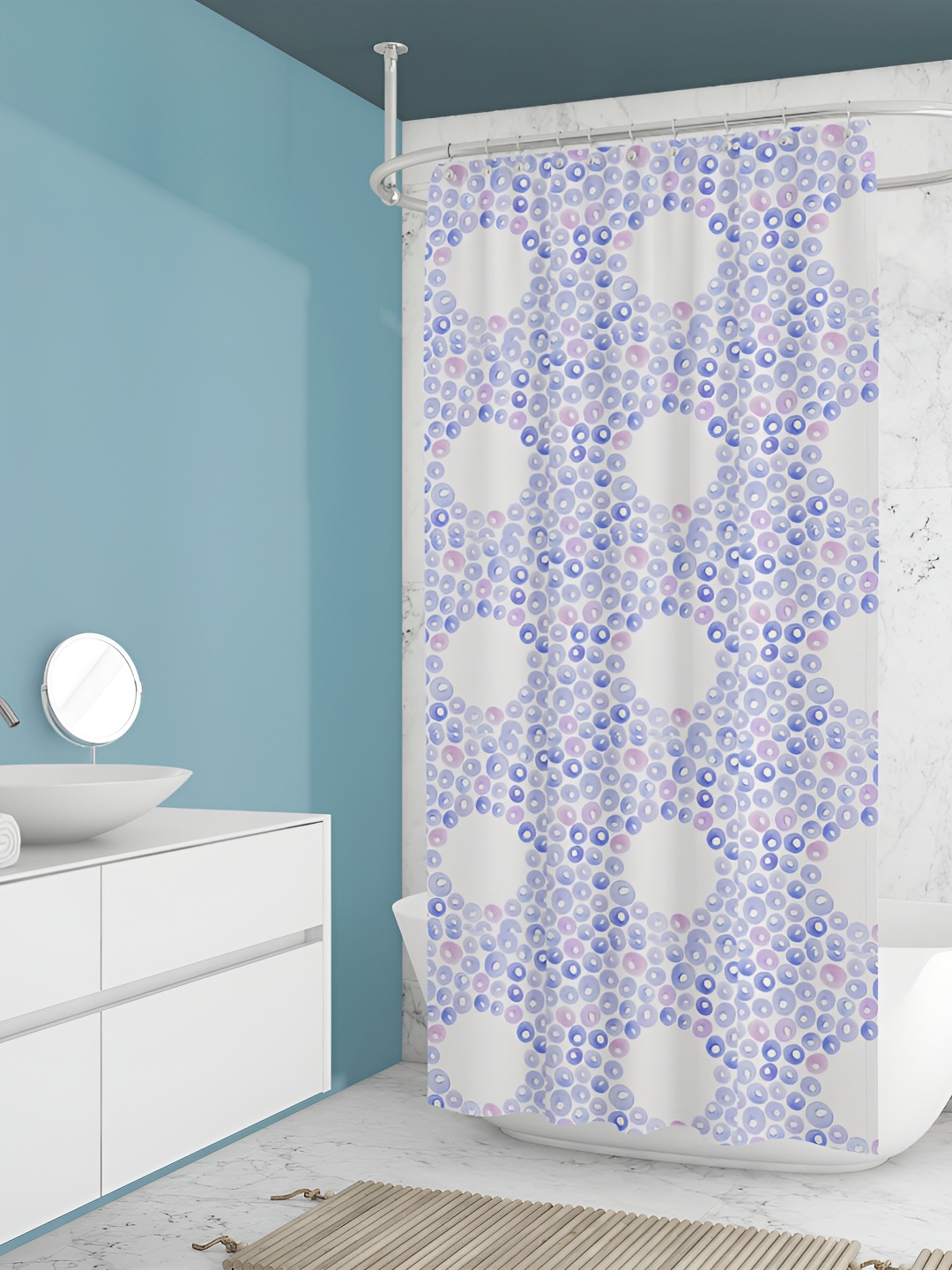 

ArtzFolio White & Blue Printed Waterproof Shower Curtains