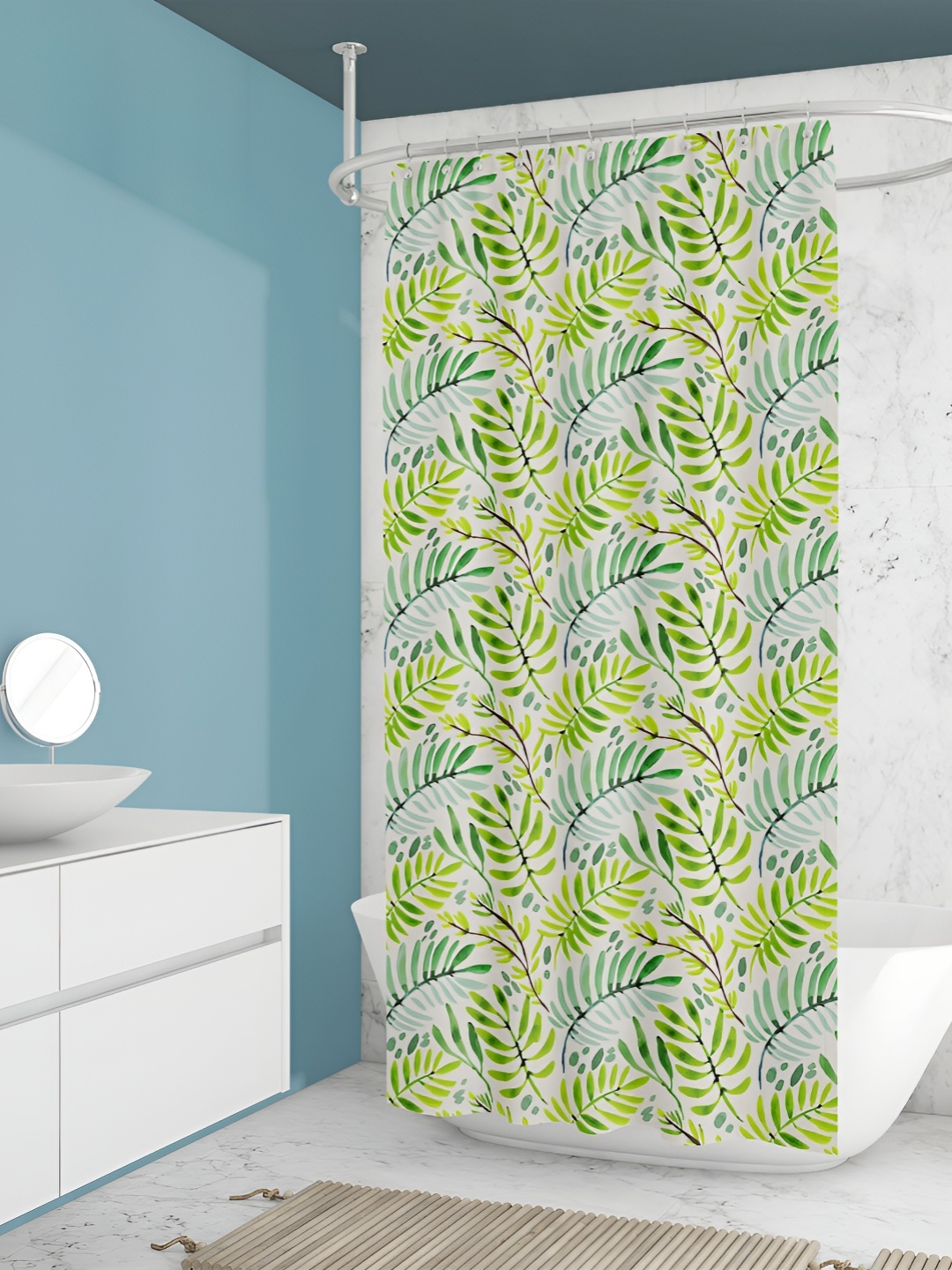 

ArtzFolio White & Green Floral Printed Waterproof Shower Curtain