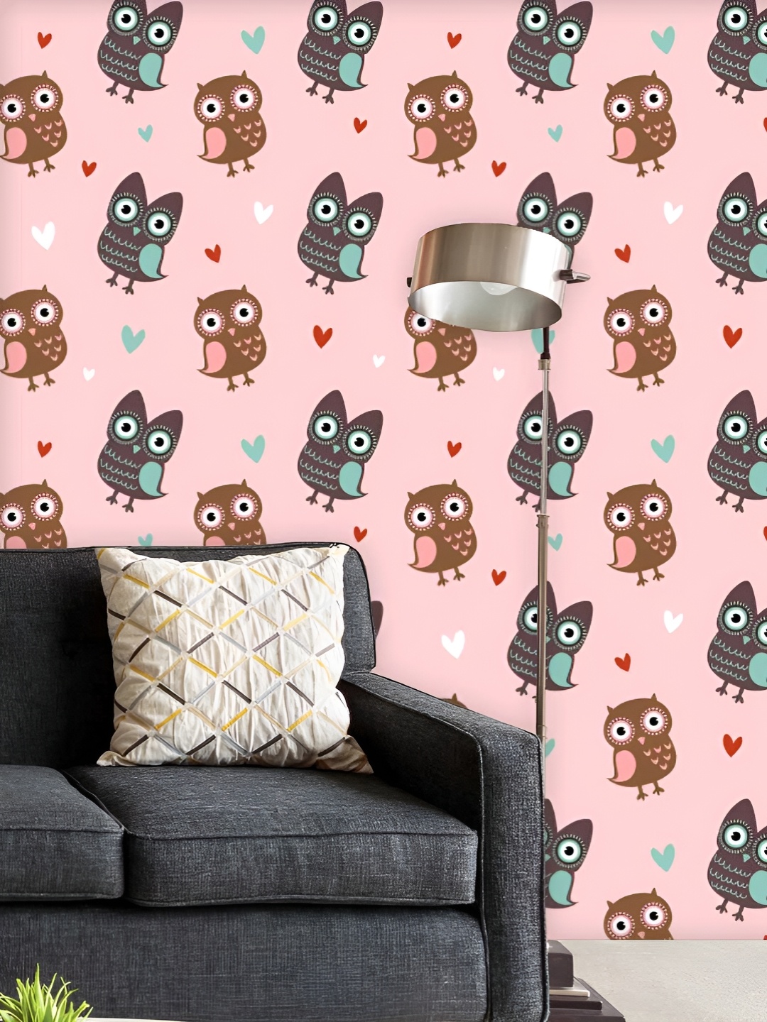 

ArtzFolio Printed UV-Resistant Anti-Bacterial Owls & Hearts Peel & Stick Wallpaper, Multi