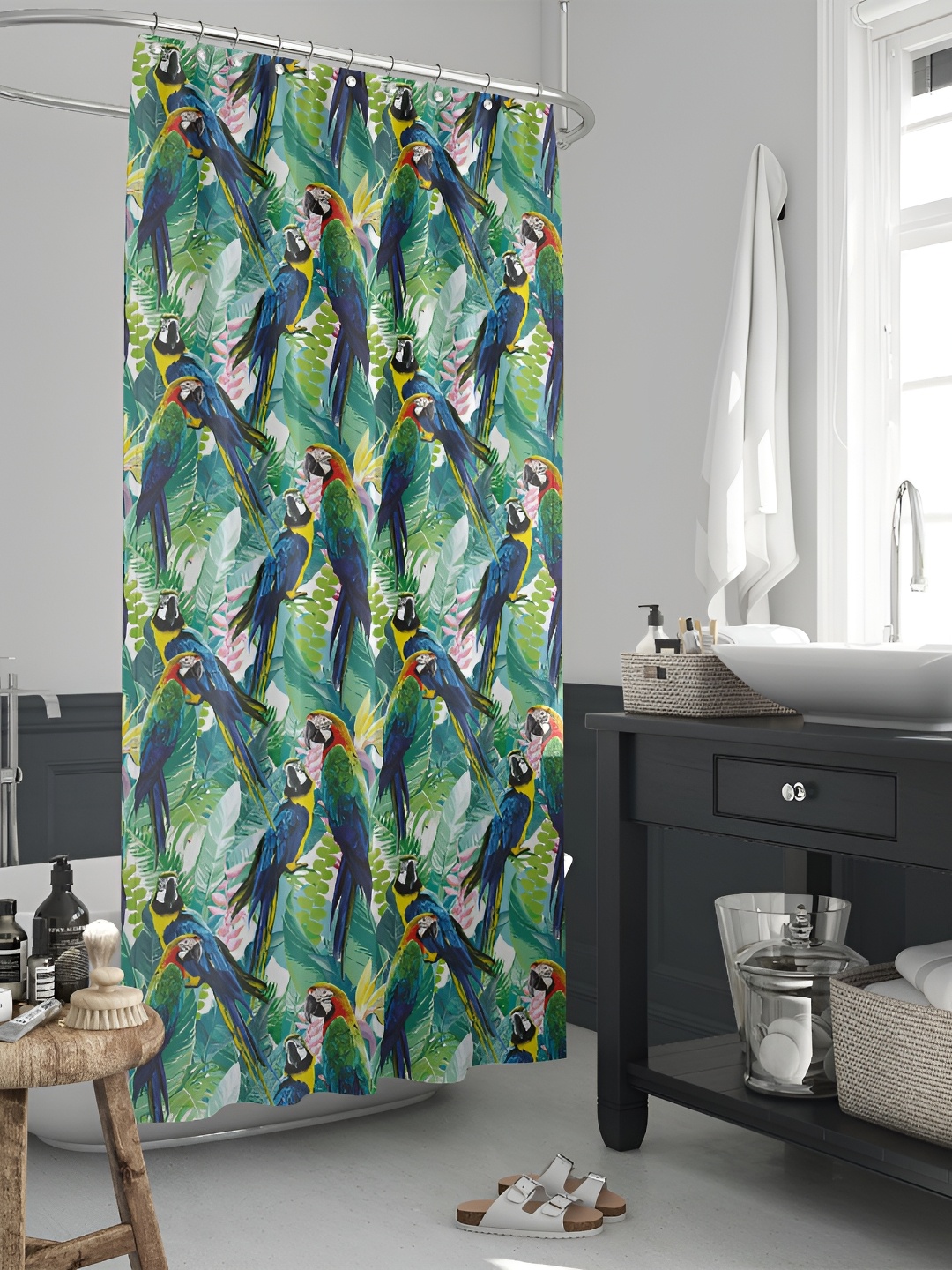 

ArtzFolio Green & White Birds Printed Waterproof Shower Curtain
