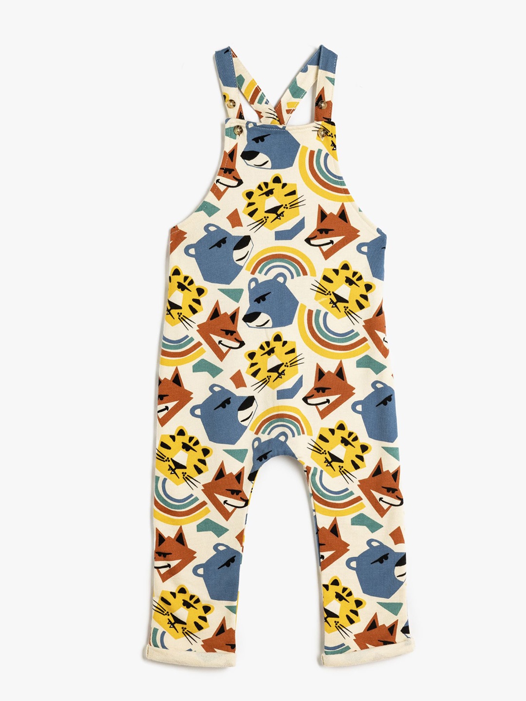 

Koton Boys Printed Cotton Dungarees, Beige