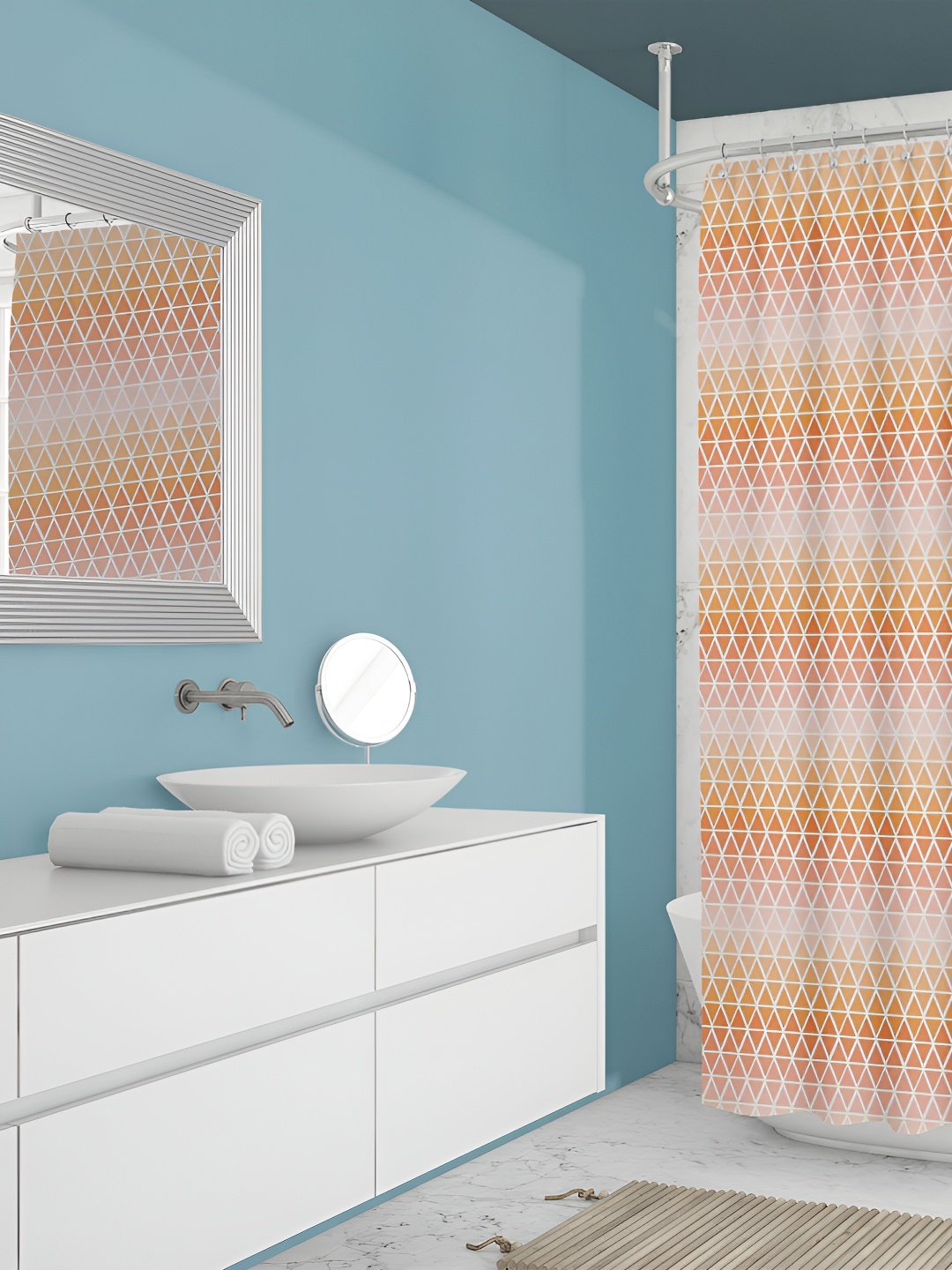 

ArtzFolio White & Pink Geometric Printed Water Proof Shower Curtain