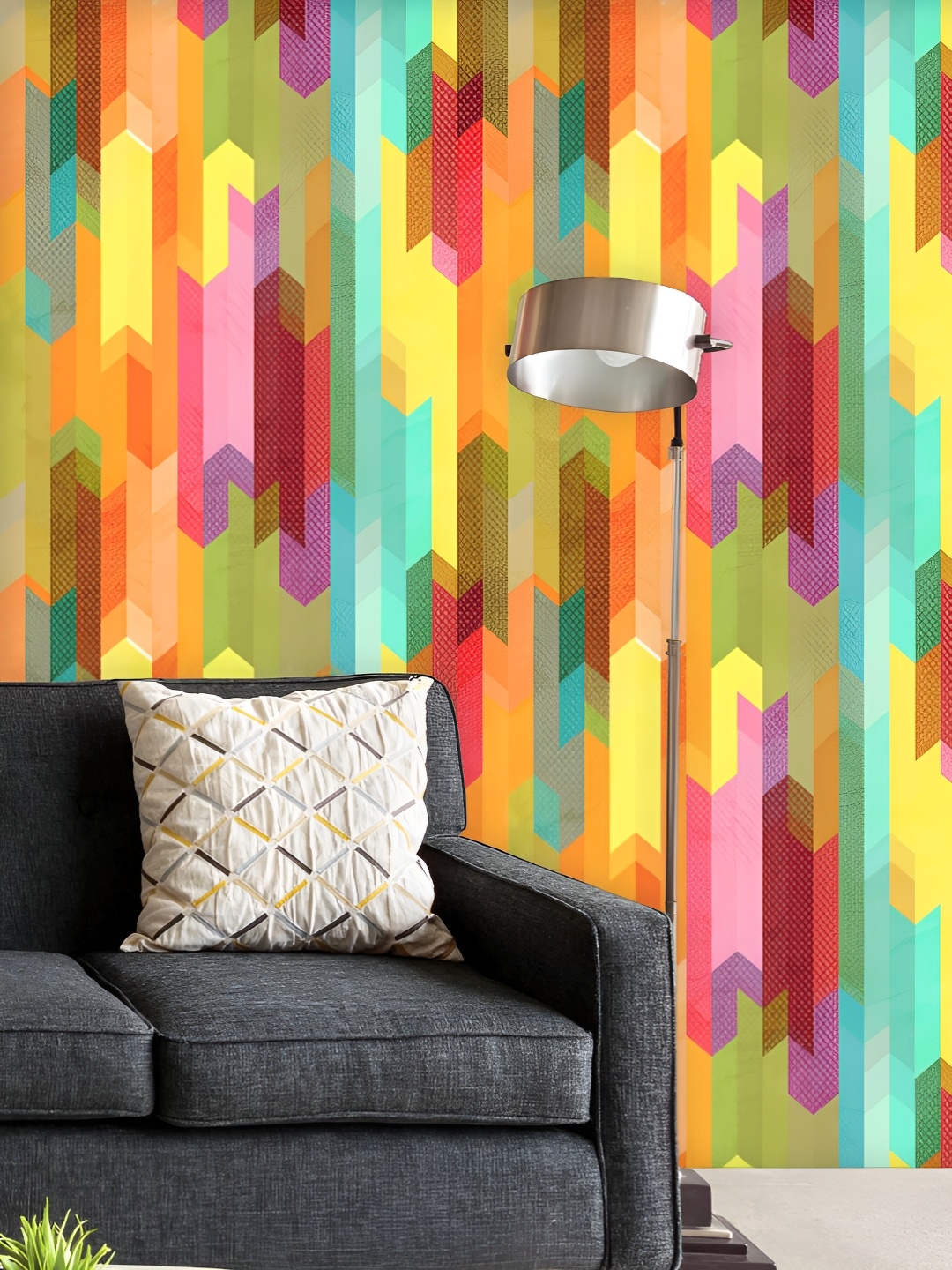 

ArtzFolio Printed UV-Resistant Anti-Bacterial Retro Stripes Pattern Peel & Stick Wallpaper, Multi