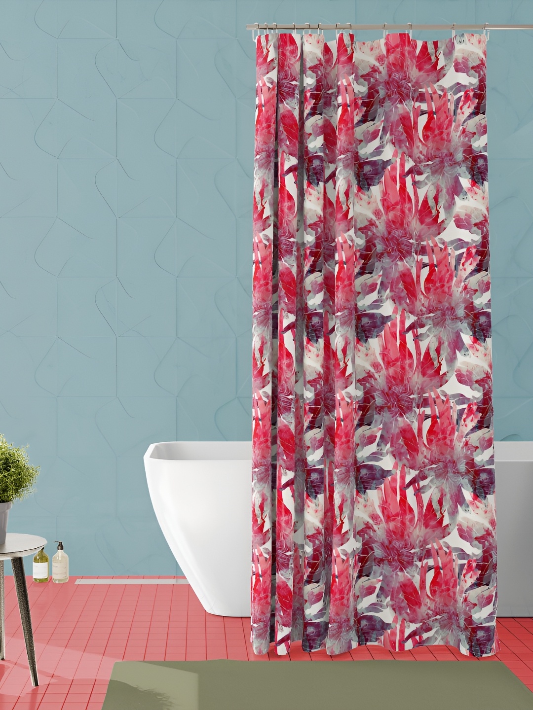 

ArtzFolio Red & White Floral Printed Waterproof Shower Curtain