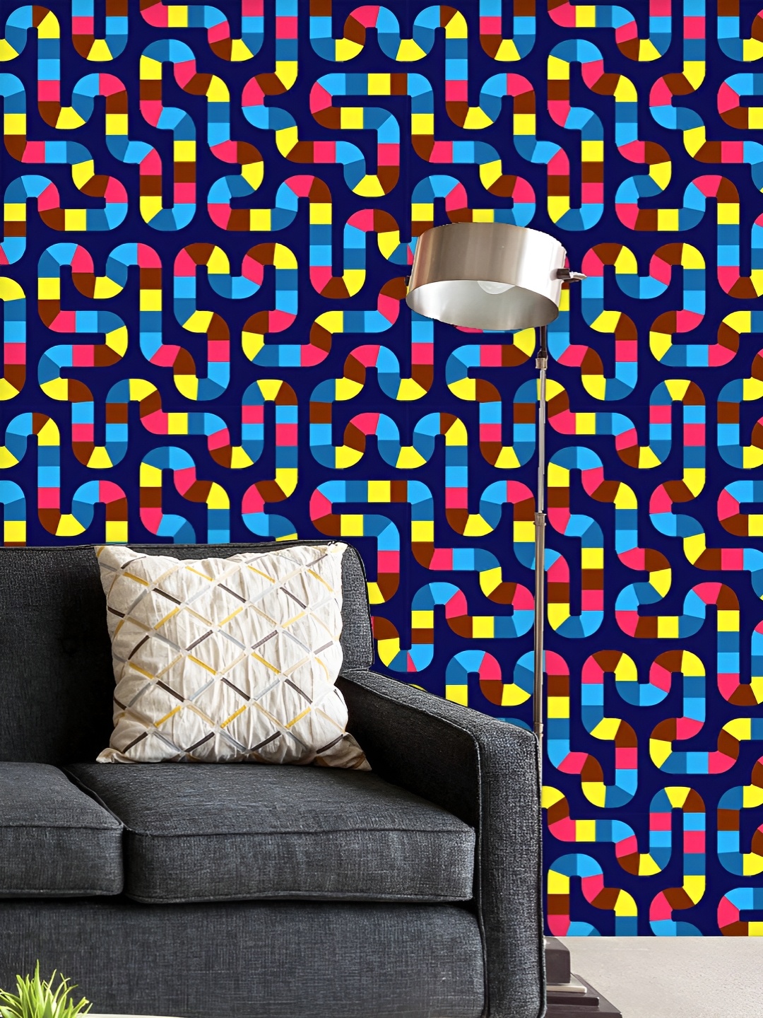 

ArtzFolio Printed UV-Resistant Anti-Bacterial Geometric Abstract Curves Peel & Stick Wallpaper, Multi