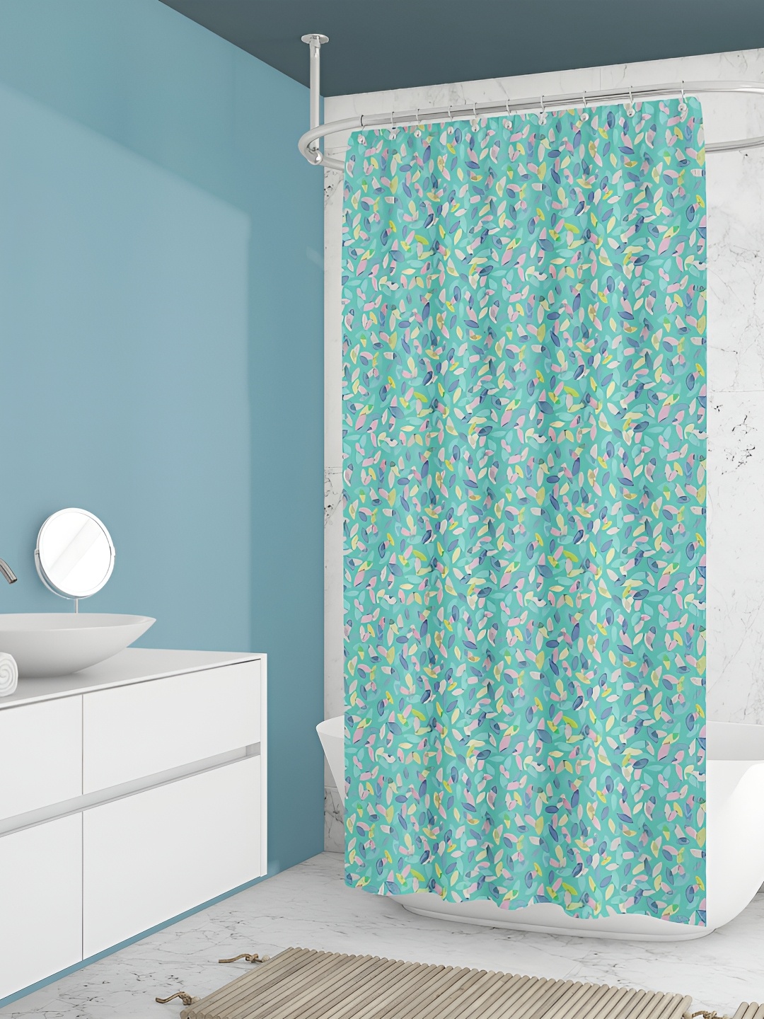 

ArtzFolio Sea Green & Pink Printed Waterproof Shower Curtains