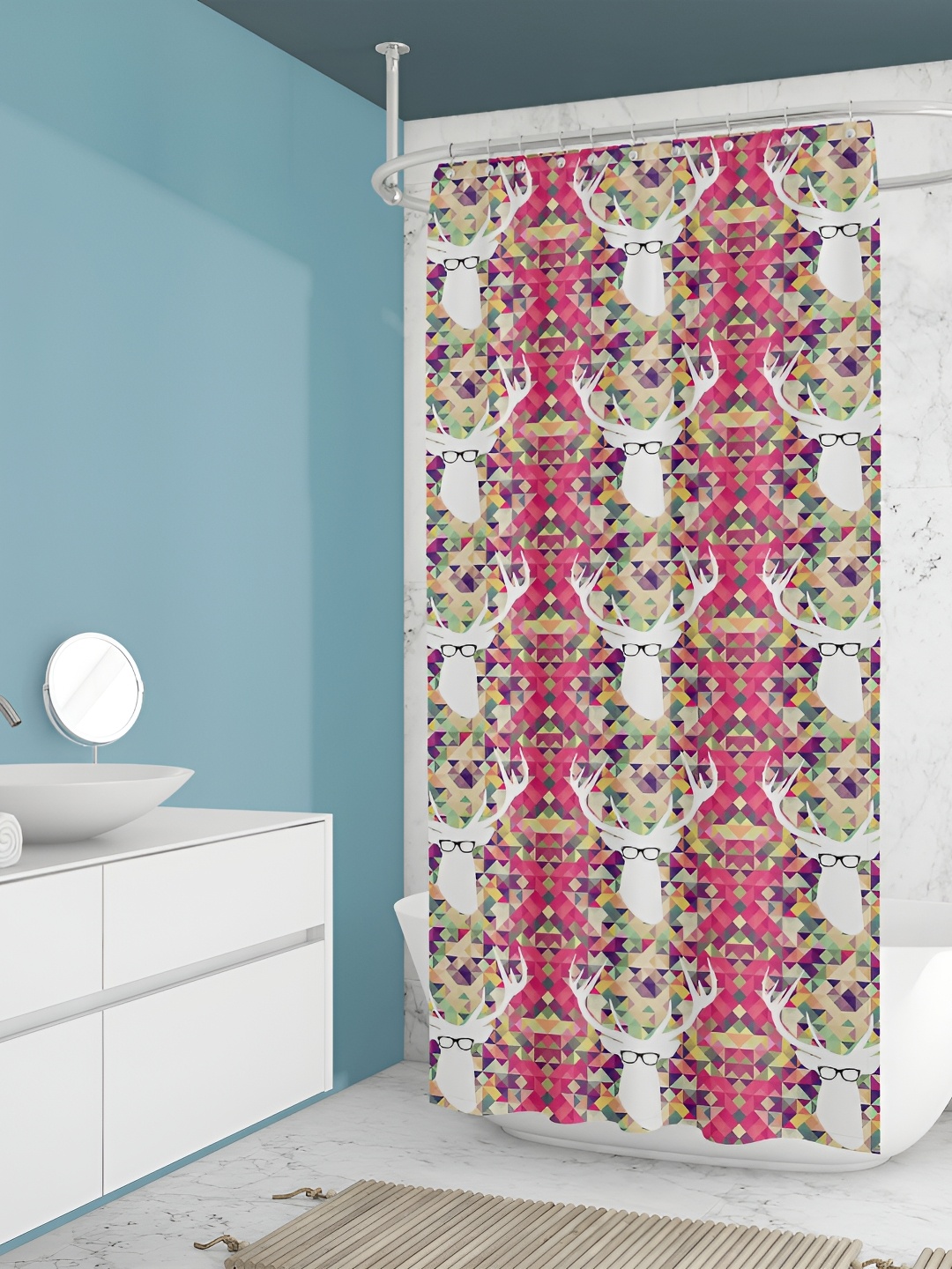 

ArtzFolio Geometric Print Waterproof Shower Curtain, Red