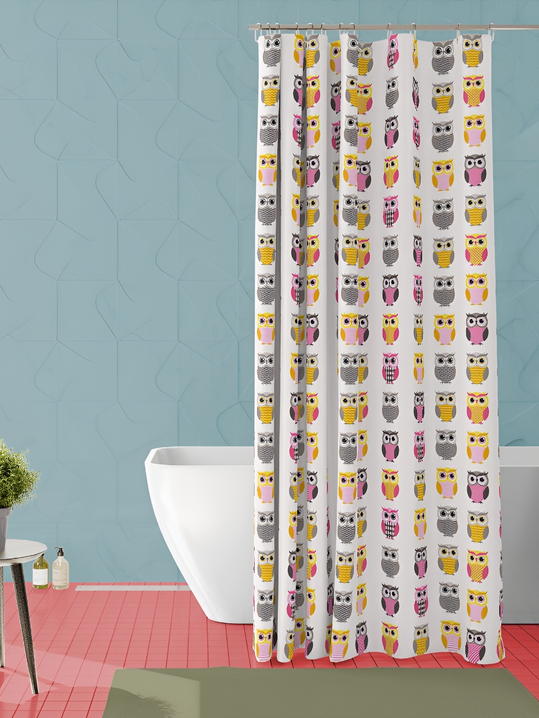 

ArtzFolio White & Pink Printed Waterproof Shower Curtain
