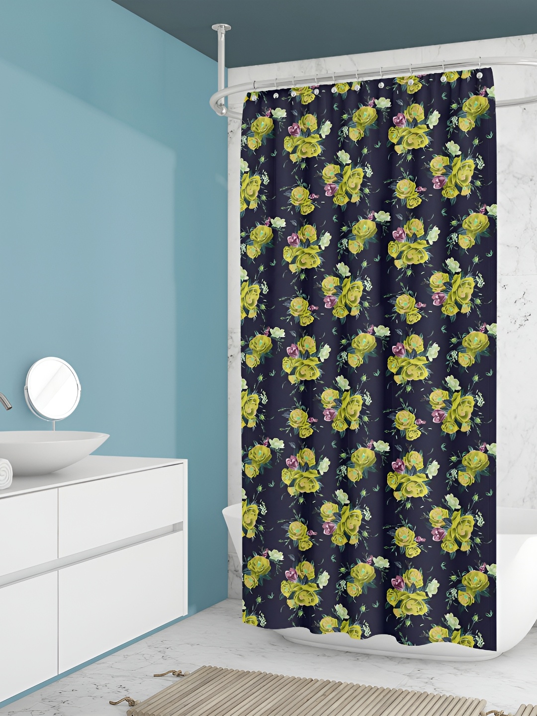 

ArtzFolio Navy-Blue, Yellow & Green Printed Waterproof Shower Curtain