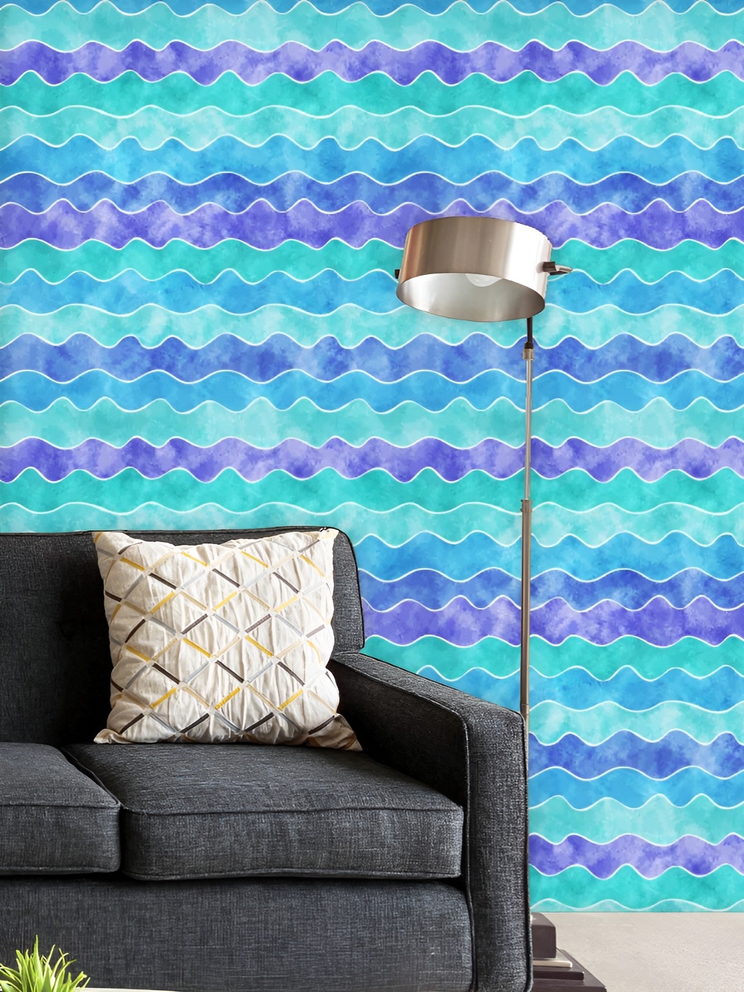 

ArtzFolio Printed UV-Resistant Anti-Bacterial Watercolor Waves Peel & Stick Wallpaper, Multi