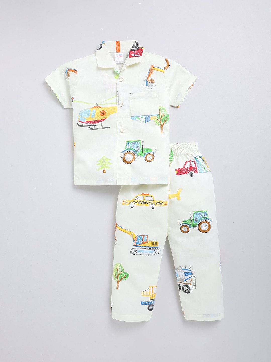 

NAUTI KIDZ Boys Printed Pure Cotton Night suit, Off white