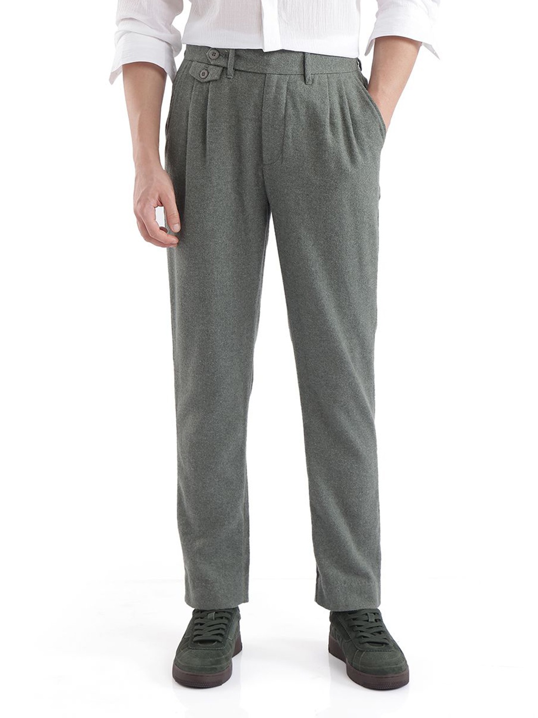 

RARE RABBIT Men Pleated Cotton Trouser, Grey