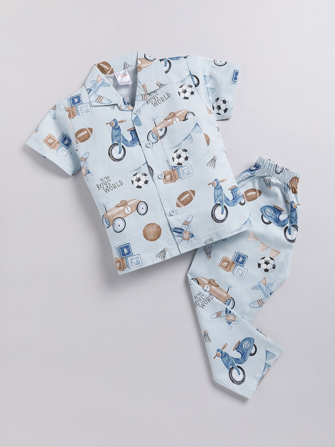 

NAUTI KIDZ Boys Printed Pure Cotton Night suit, Blue