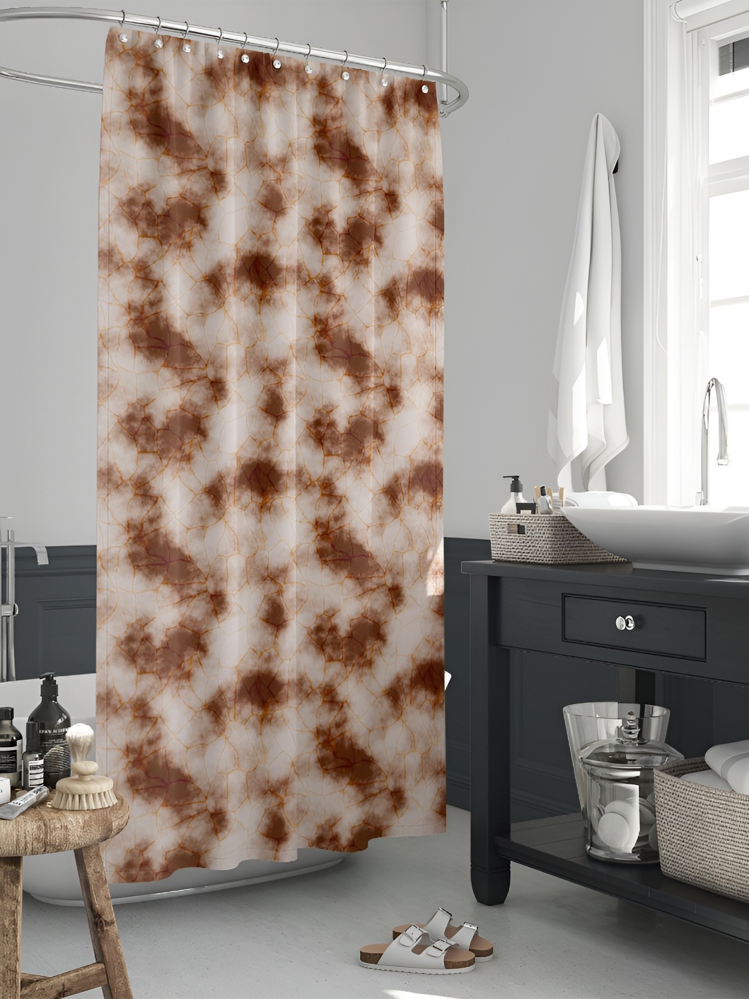 

ArtzFolio Brown & Cream Colored Printed Waterproof Shower Curtain