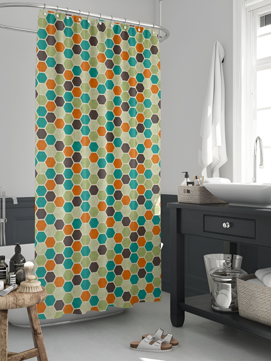 

ArtzFolio Green & Blue Geometric Printed Waterproof Shower Curtain