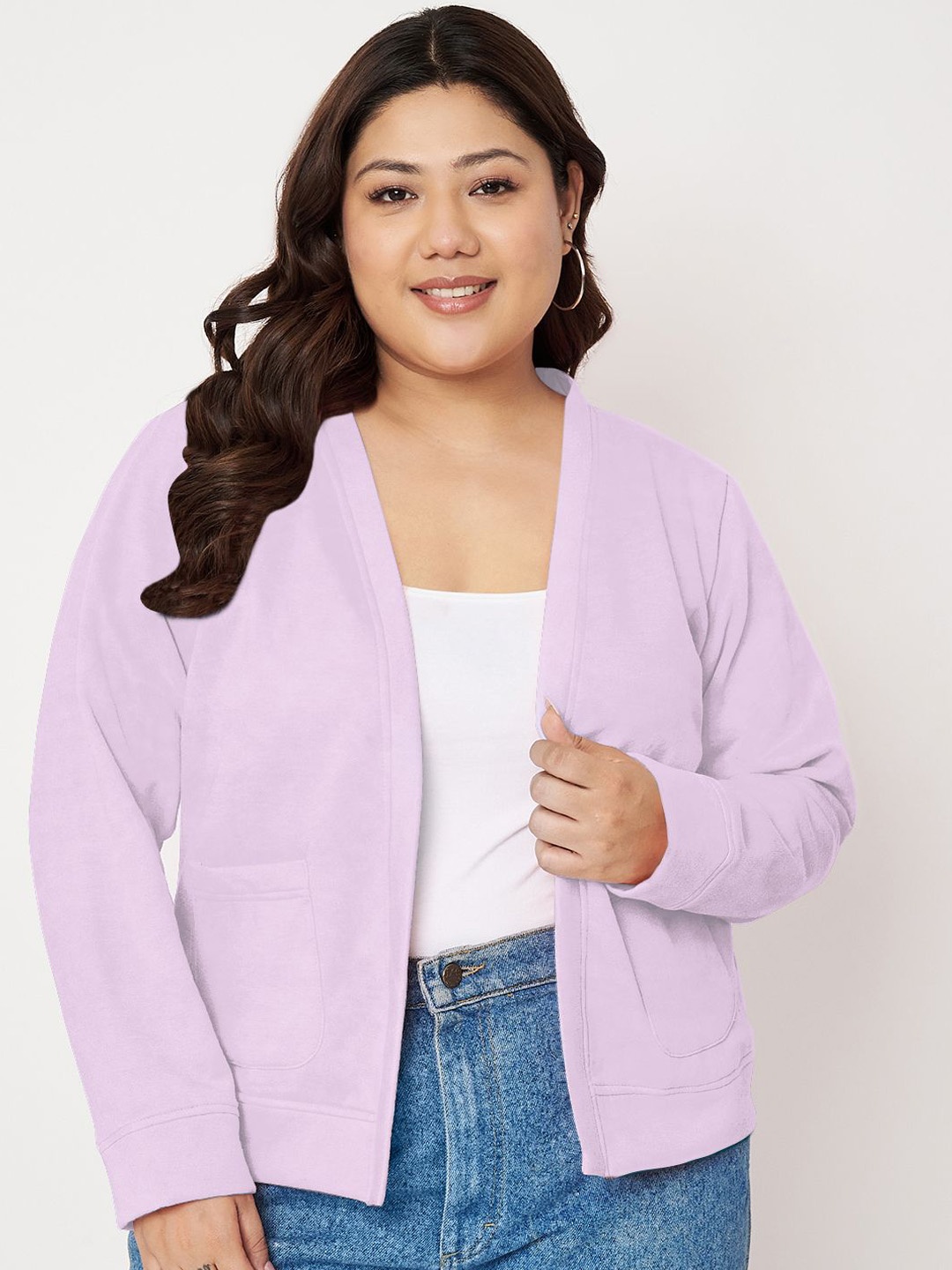 

BRINNS Plus Size Fleece Open Front Jacket, Lavender