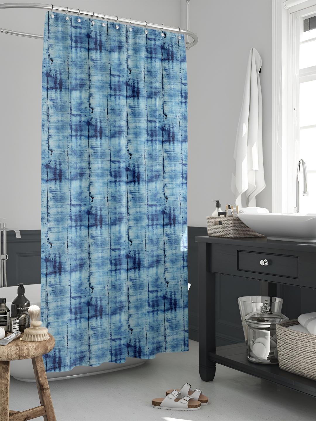 

ArtzFolio Blue & Grey Printed Waterproof Shower Curtain