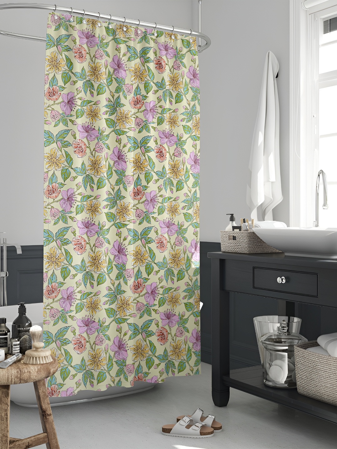 

ArtzFolio Cream & Green Printed Waterproof Shower Curtain